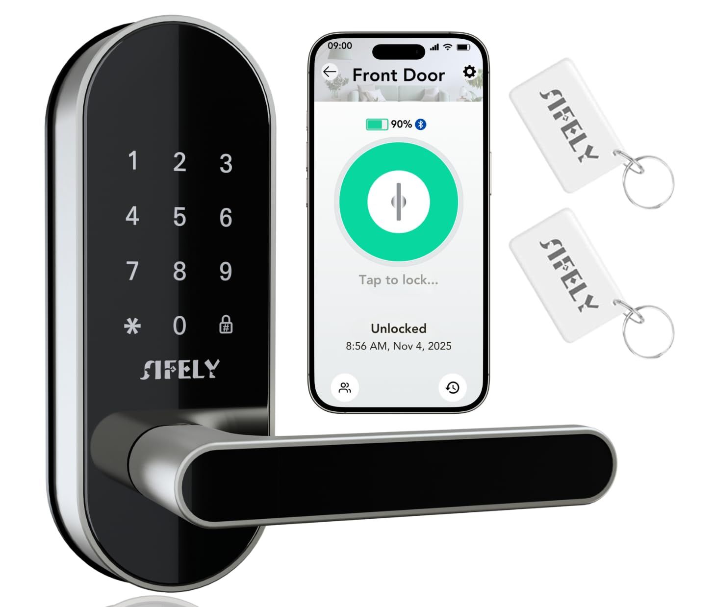 Keyless Entry Keypad Smart Door Lock with Handle &amp; Knob – Digital Deadbolt for Front, Bedroom, Office Interior Doors, App Control for Airbnb