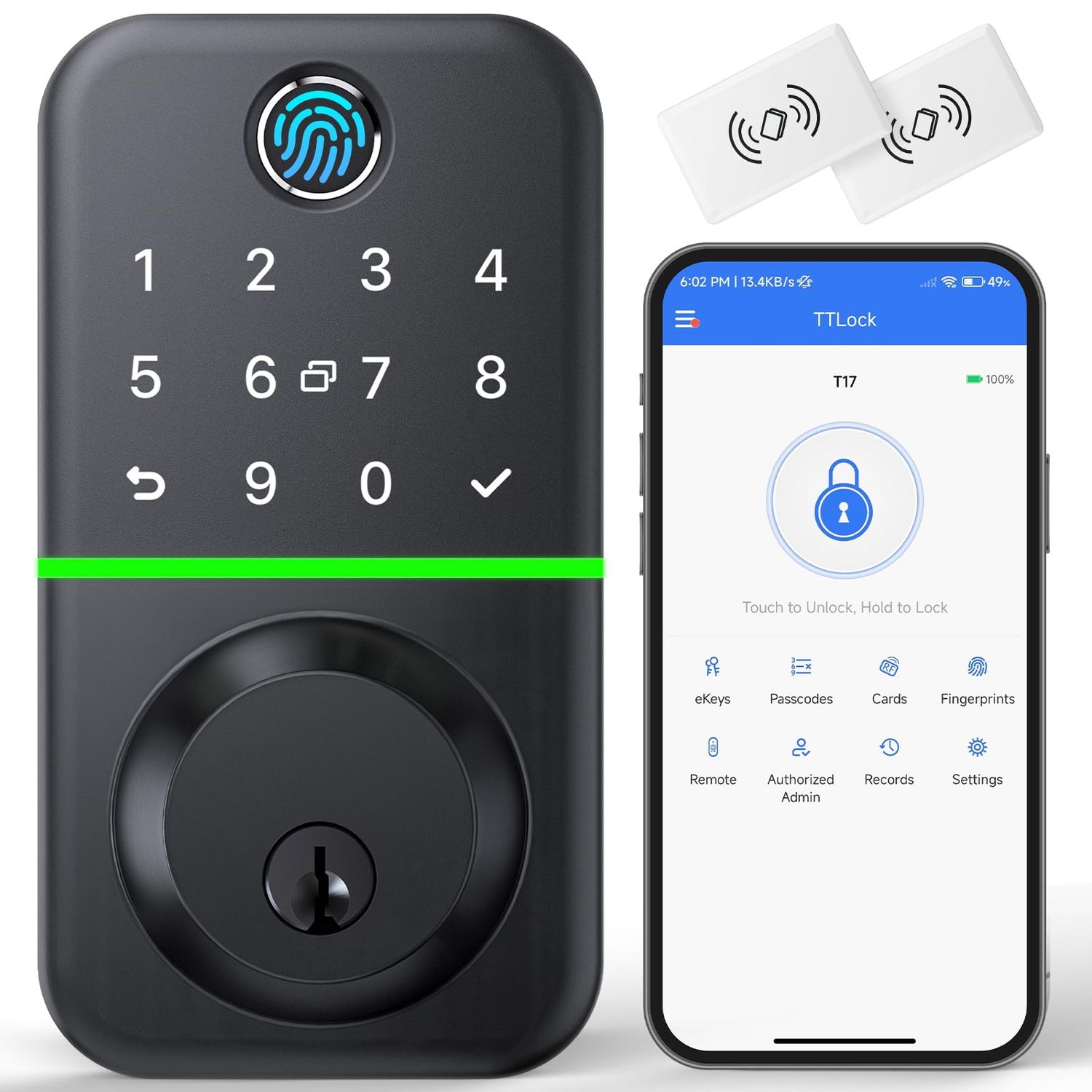 Smart Door Lock Deadbolt with Keypad: Keyless Entry - Fingerprint for Front Electronic with Bluetooth and APP Control