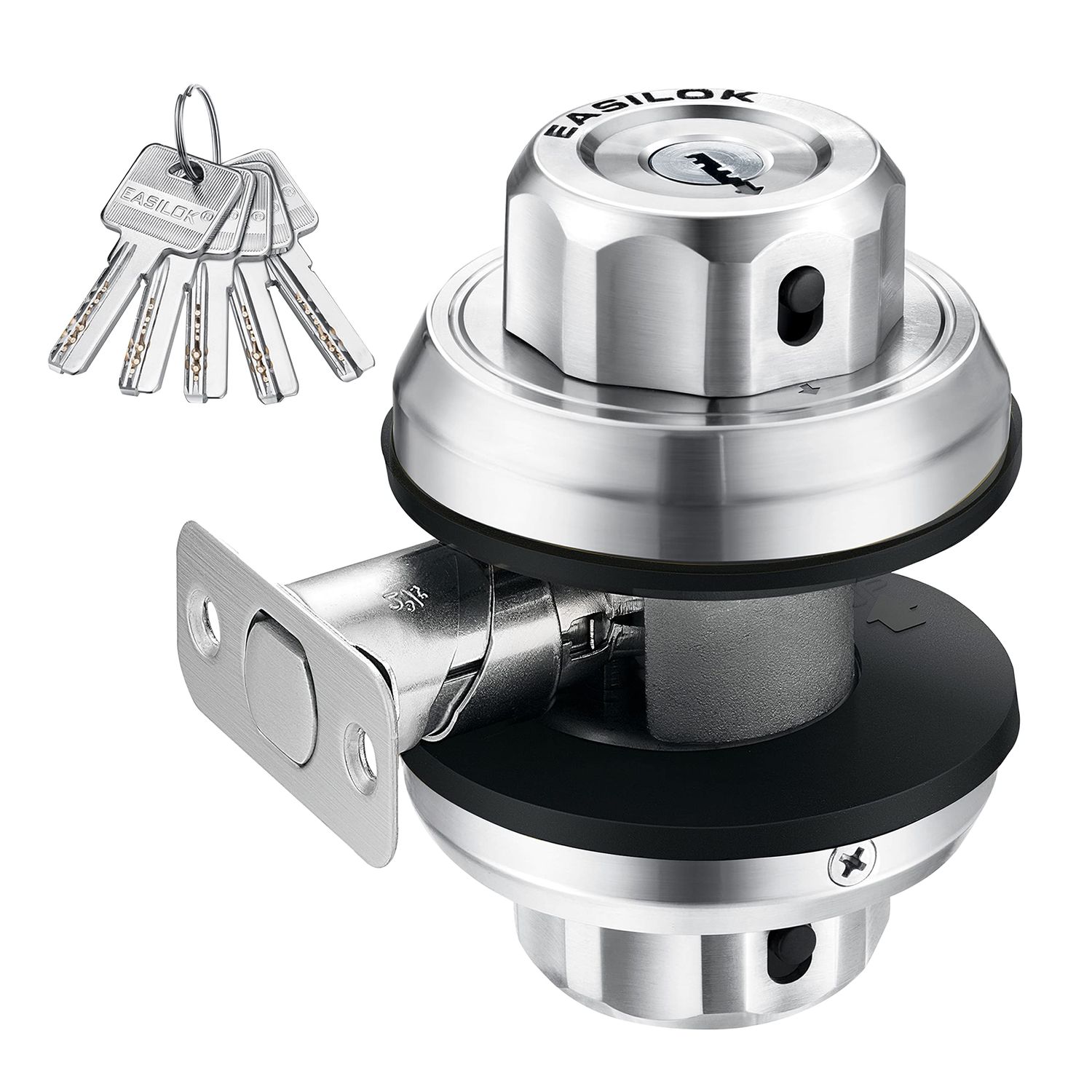 Twist to Lock Deadbolt Without Any Keys with Anti-Mislock Button Front Door Knob Set with Single Cylinder Stainless Steel casiting P