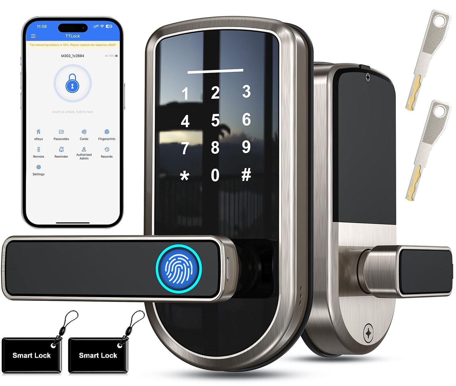Keyless-Entry Fingerprint Smart Door Lock, Locks for Front with Code Passcode App Control All in One Zinc Alloy Electronic Digital
