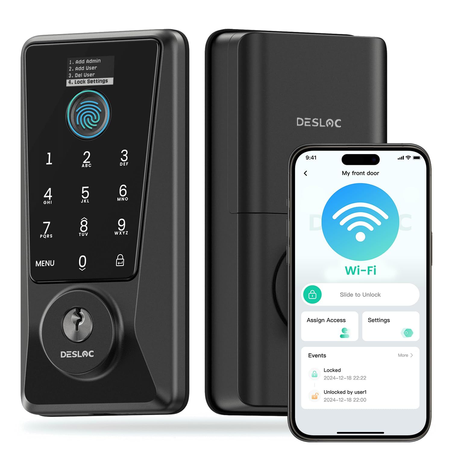 DESLOC WiFi Smart Lock D Plus, Built-in Wi-Fi No Hub Needed, Fingerprint Keyless Entry Front Door Lock, Touchscreen Keypad Deadbolt