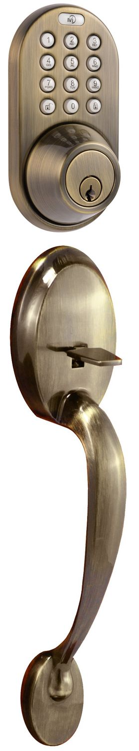 MiLocks BDF-02AQ Electronic Touchpad Entry Keyless Deadbolt Handleset Combo, Antique Brass