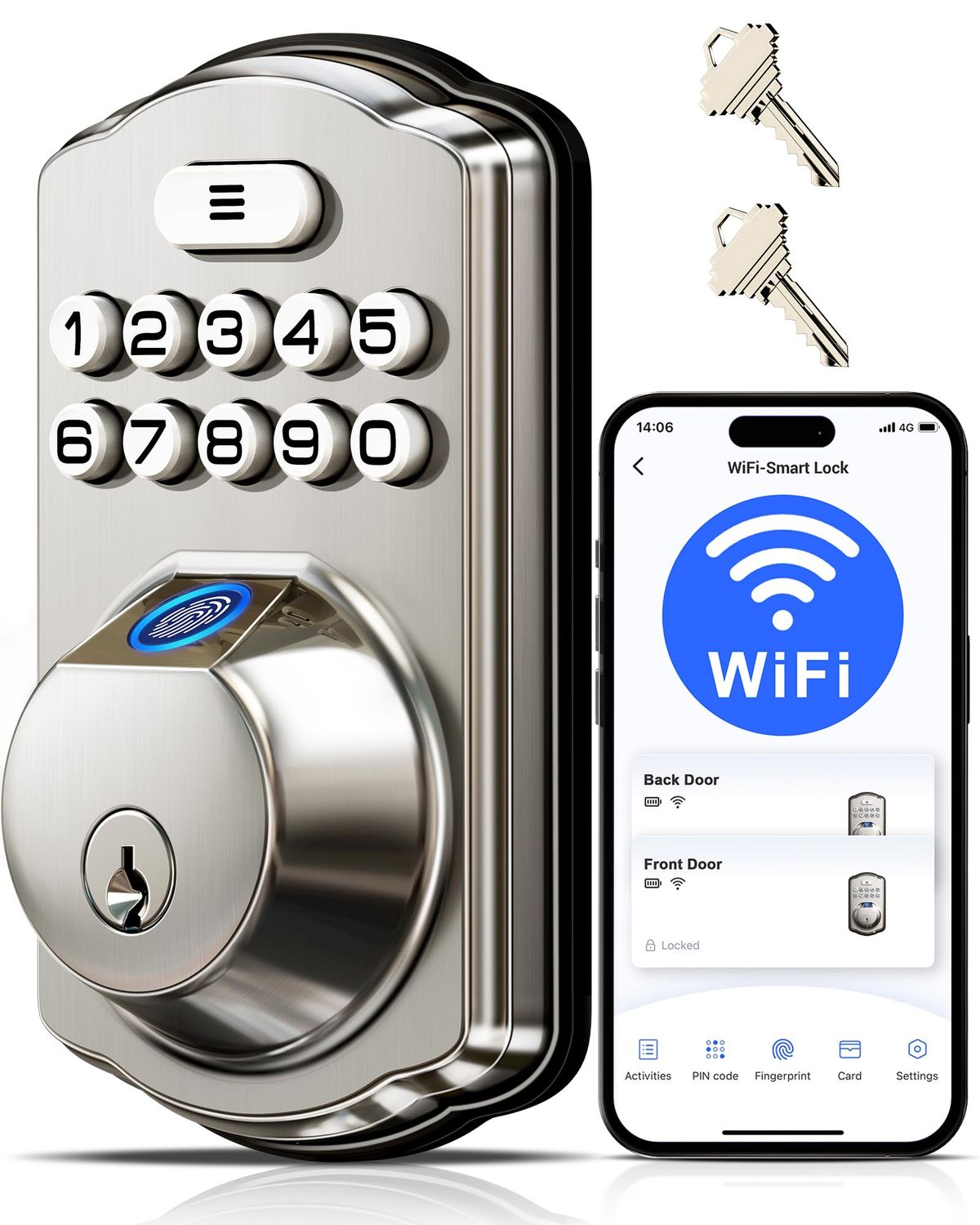 Veise VEW Built-in WiFi Fingerprint Smart Lock, App Remote Control, Compatible with Alexa &amp; Google Assistant, Keyless Entry for Front Door