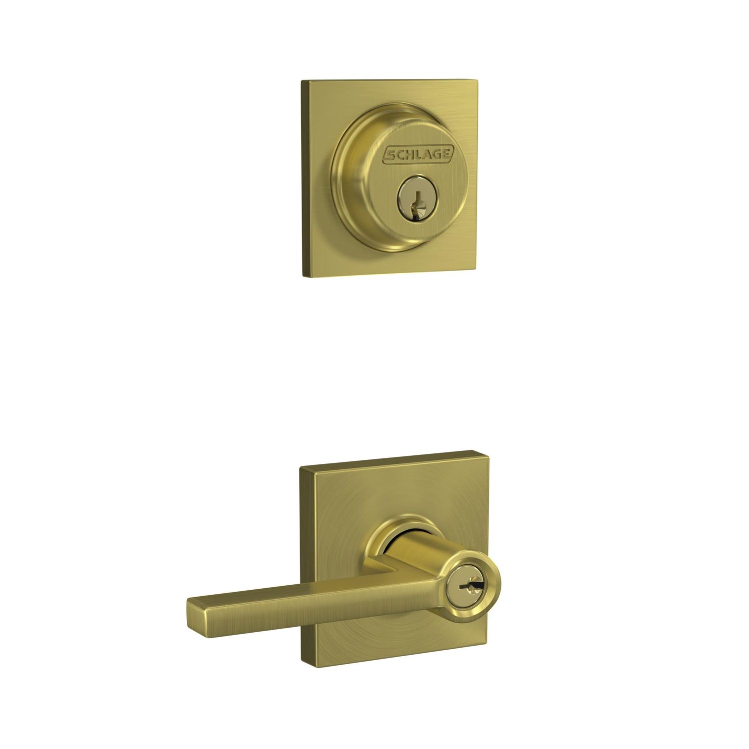 Schlage FB55N V LAT COL Single Cylinder Deadbolt and Keyed Entry Latitude Lever with Collins Trim, Satin Brass