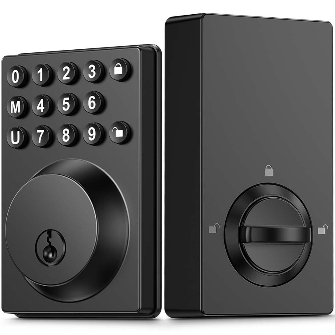 Keyless Entry Front Door Lock Keypad Deadbolt Matte Black with Latest One-Touch Simplified Program and Advanced Security Auto Easy Installatio