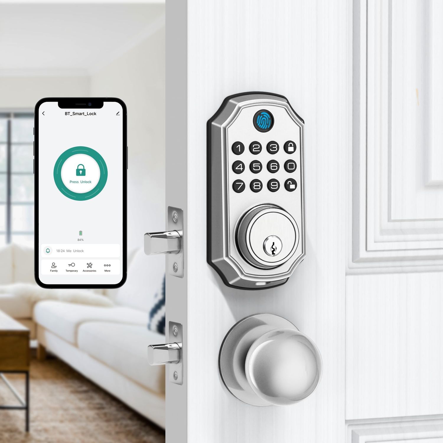 LOCK&amp;SOLVER Keypad Door Lock with Handle, Smart Locks for Front Door, Keyless Entry Doorlock, Deadbolt with Handle Set