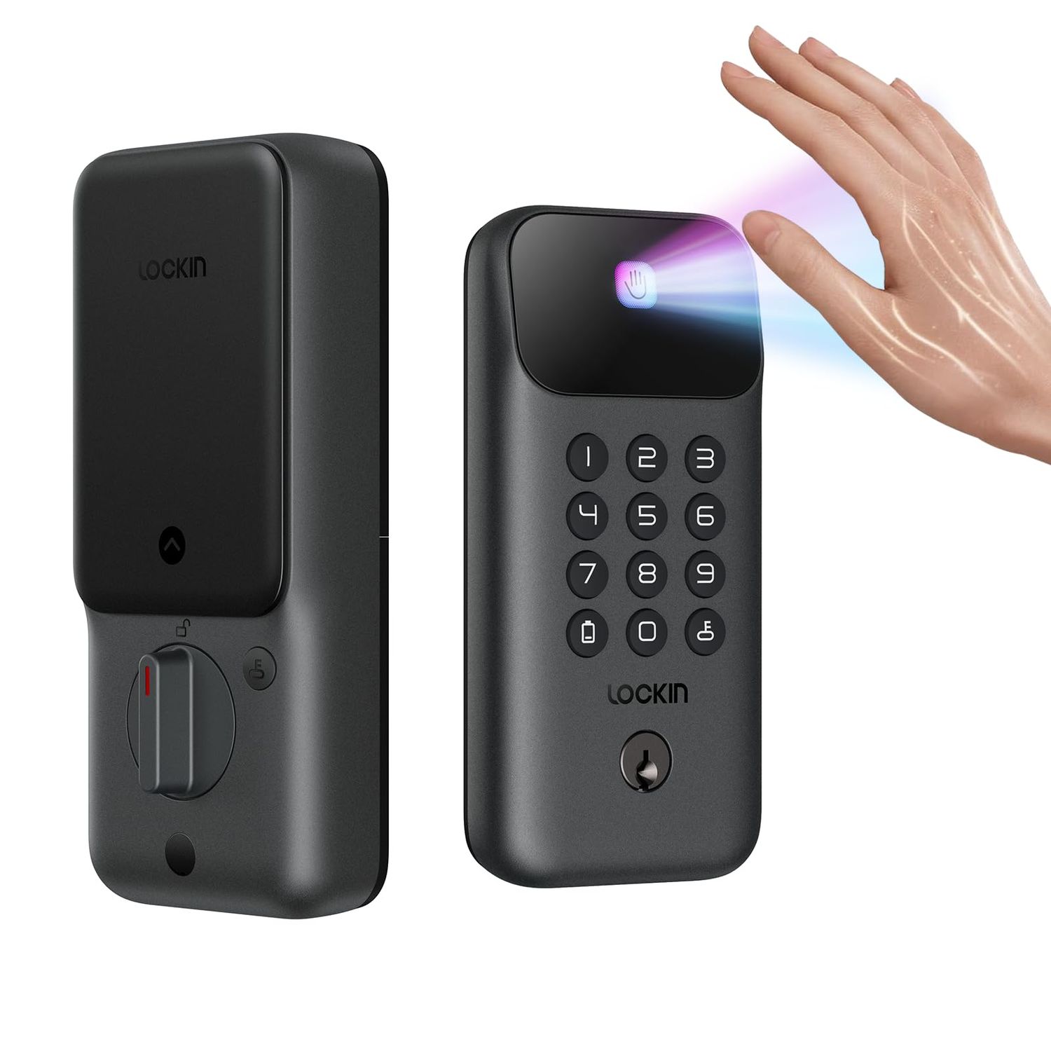 Lockin Veno Go Palm Vein Smart Lock with Built-in Wi-Fi &amp; Matter, Keyless Entry Deadbolt Door Lock, 5 Unlock Methods, ANSI Grade 3 Security