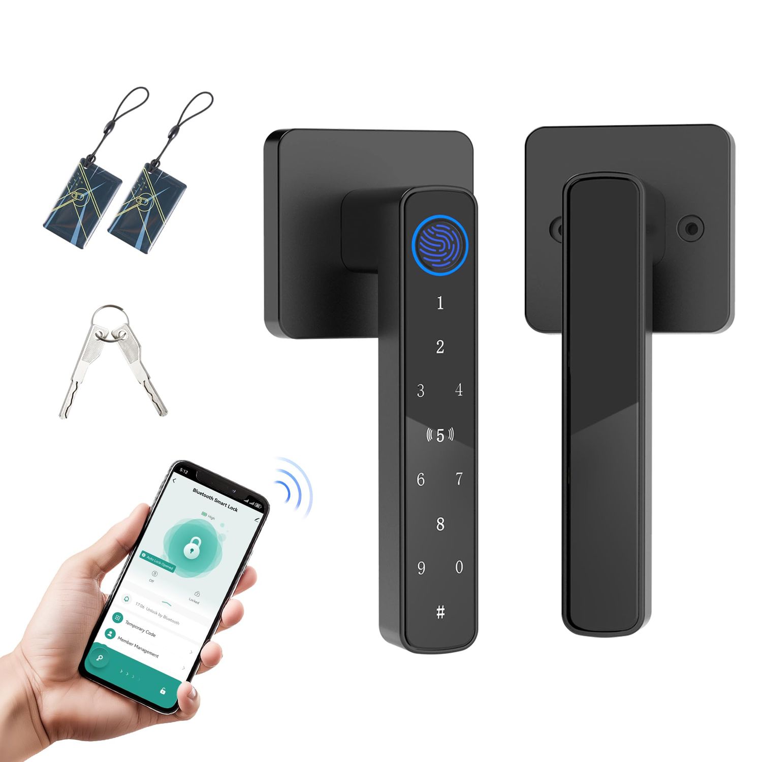 Fingerprint Door Lock-Smart knob, Biometric Locks, with App/Code/Backup Key/Fingerprint/IC Card, Smart Knob Keyless Entry Lock