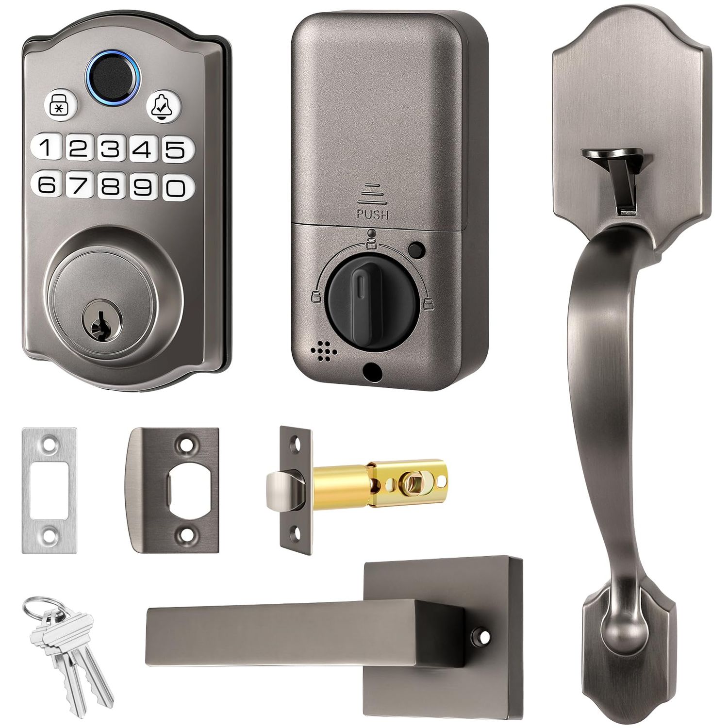 Keypad Smart Deadbolt Lock with 2 Lever Handles, 5-in-1 Control by Fingerprint/Password/APP/E-Key/Key, 24-Hours Active Wi-Fi, 12 Months Battery Life