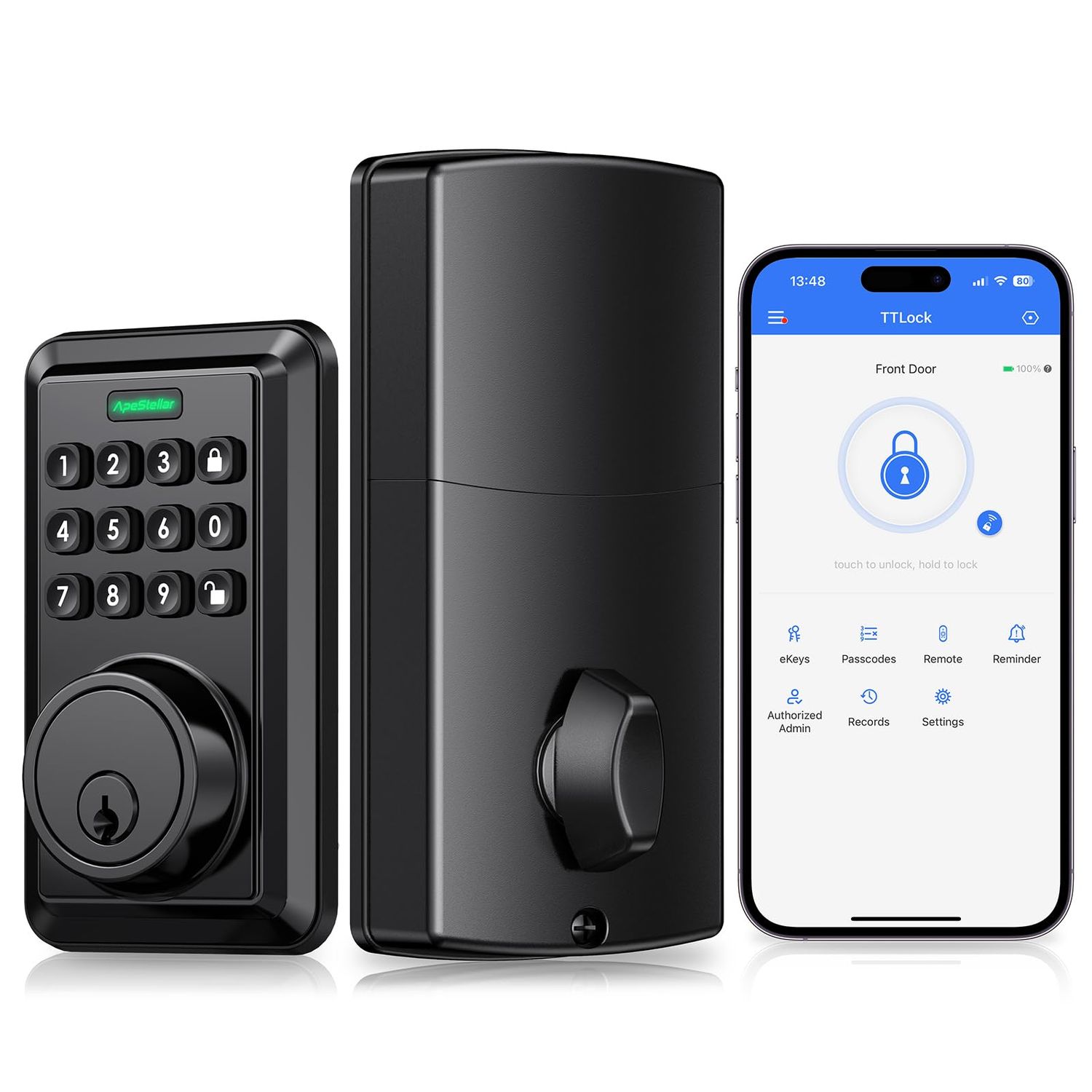 Smart Door Lock, Built-in WiFi Keyless Entry Lock Deadbolt with APP Remote Control, No Hub Required Easy Installation for Front