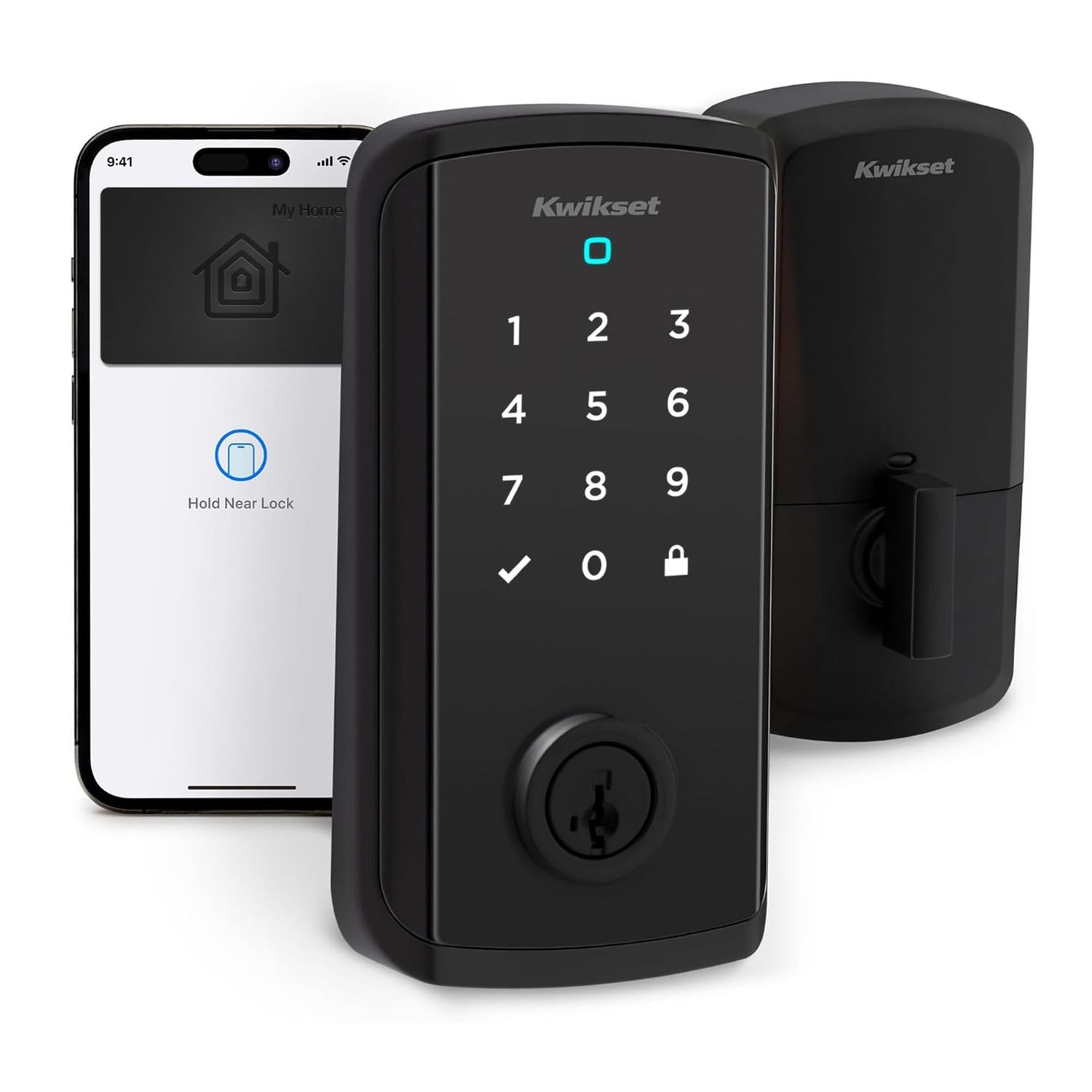 Kwikset Halo Select Plus Matte Black Touchscreen Apple Home Keys Tap-to-Unlock, Wi-Fi and Matter Enabled Smart Lock Deadbolt with Door Status Senso