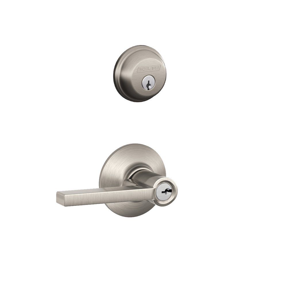 Schlage FB50N V LAT Single Cylinder Deadbolt and Keyed Entry Latitude Lever, Satin Nickel