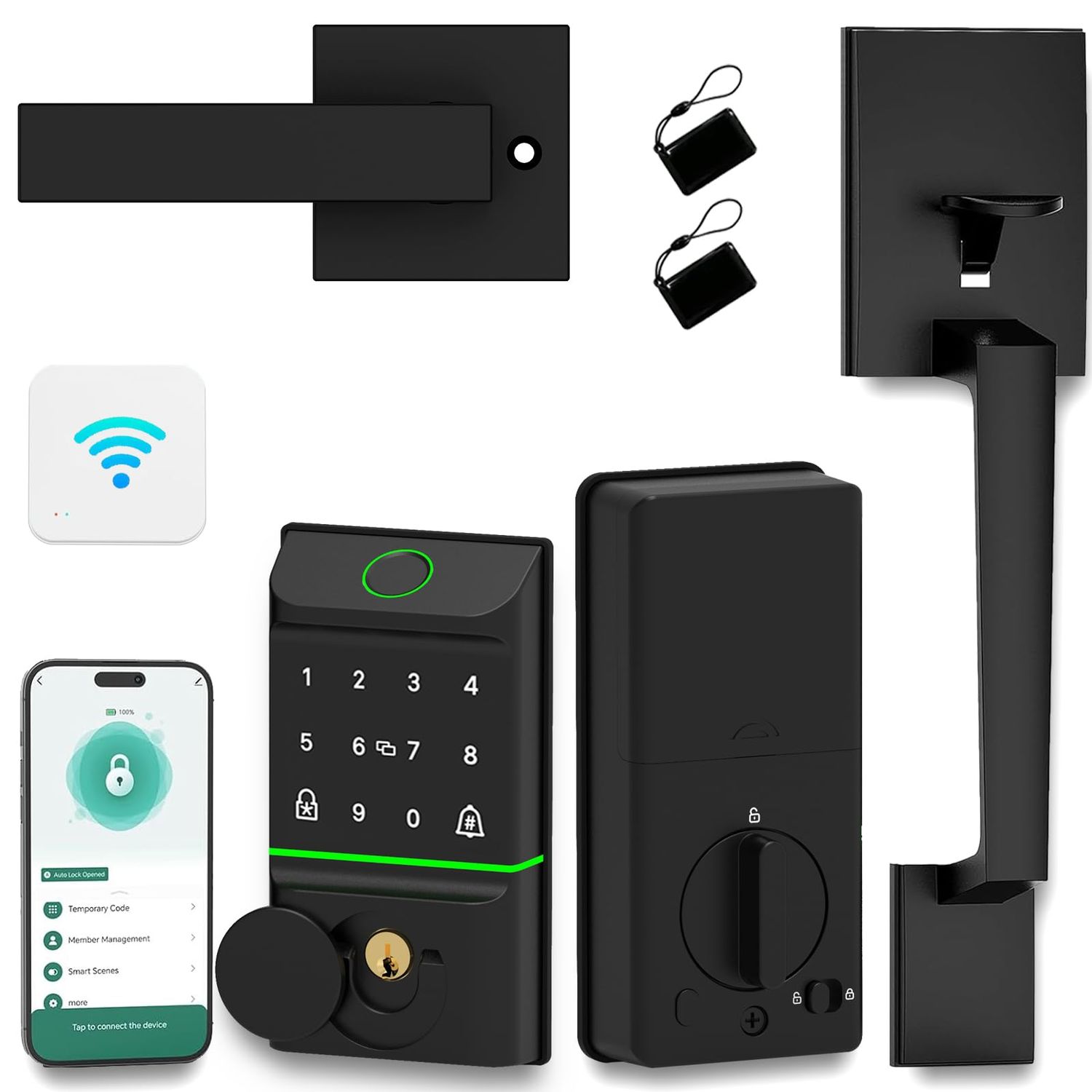 Smart Locks for Front Door with Handle Set, App Control, WiFi Lock Electronic Screen+WiFi Gateway, Keyless Entry Fingerprint D