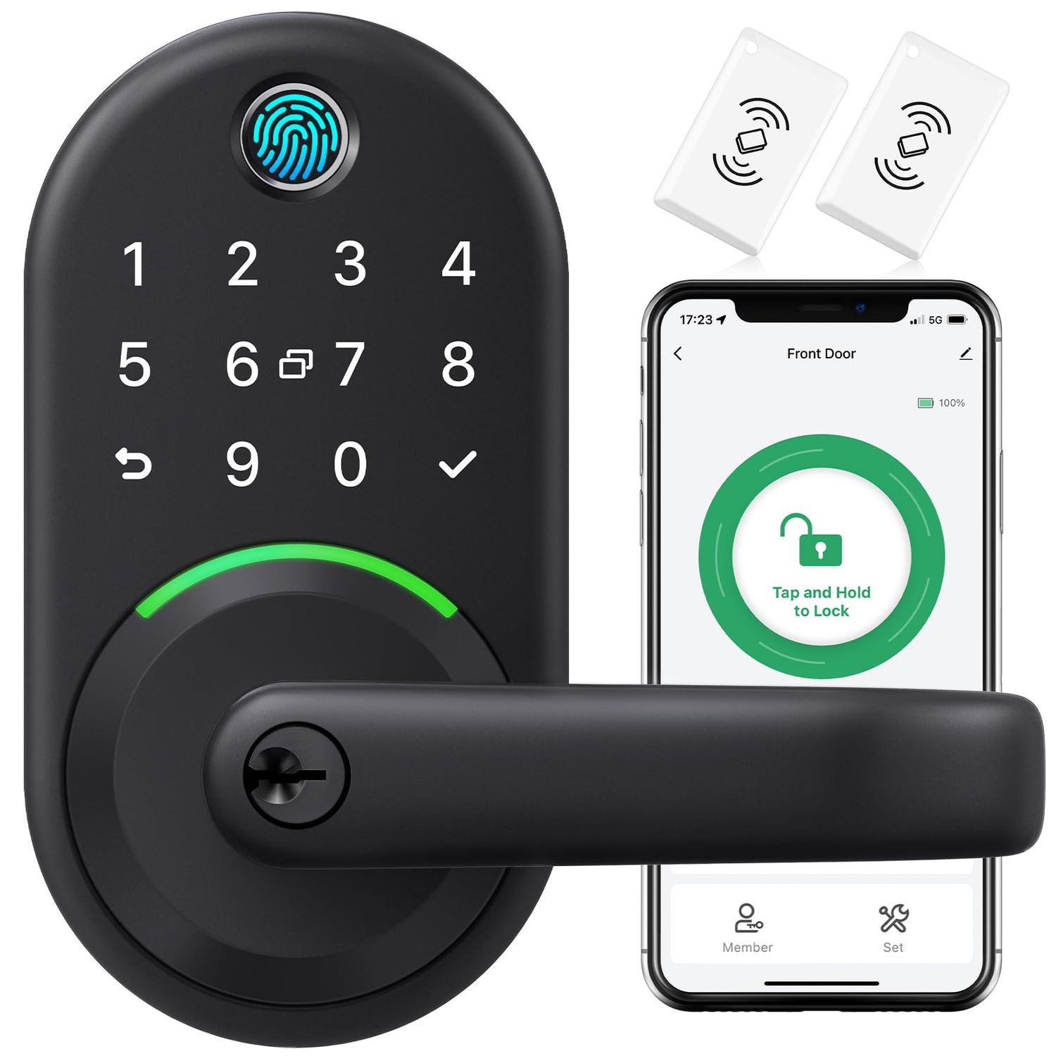 Smart Door Handle Lock with Keypad: Yamiry Fingerprint Knob - Keyless Entry Digital for Front Deadbolt with APP Generate Passco