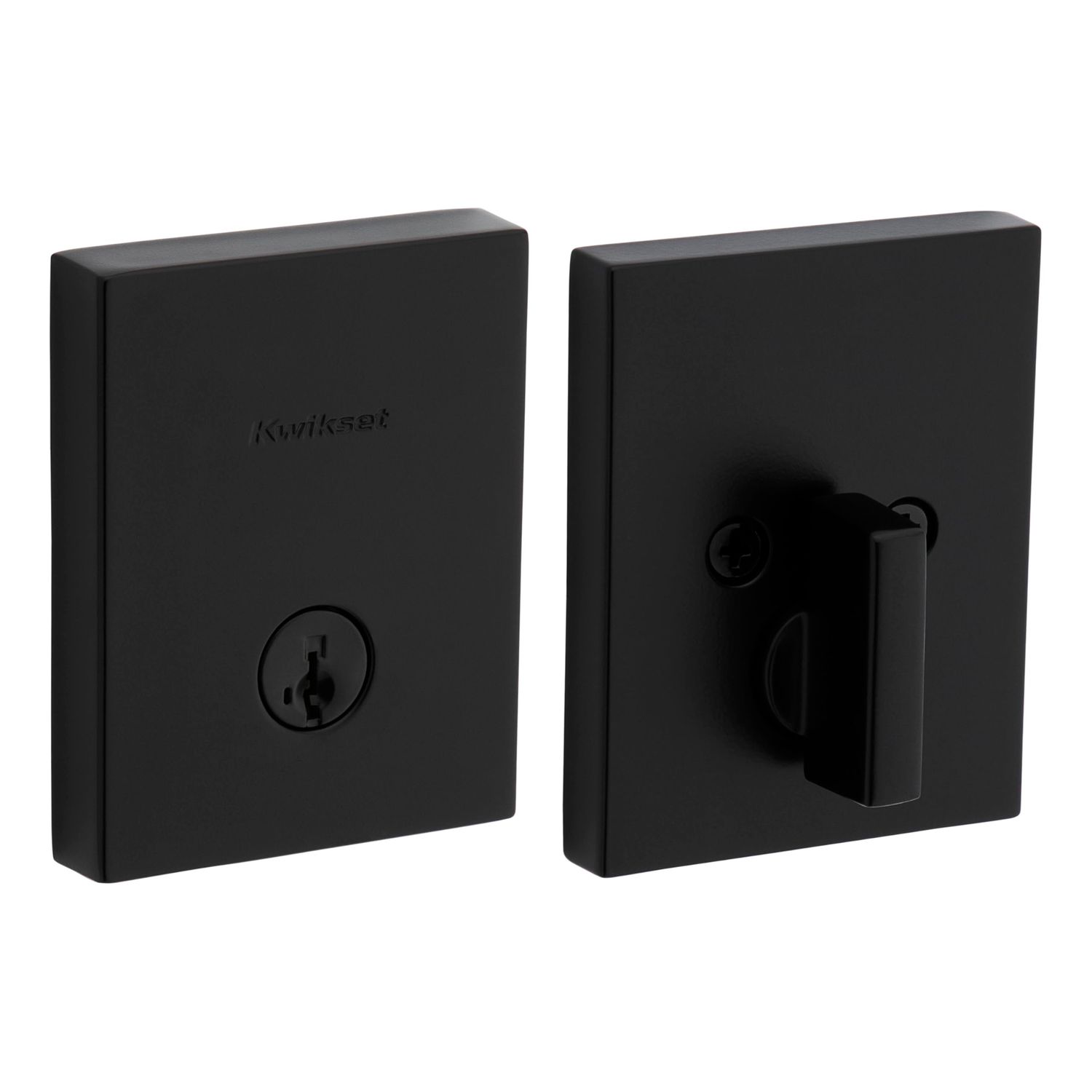 Kwikset San Clemente Deadbolt Lock, Matte Black Rectangle Exterior Keyed Front Entry Door, Pick Resistant SmartKey Rekey Security, Single Cylinder