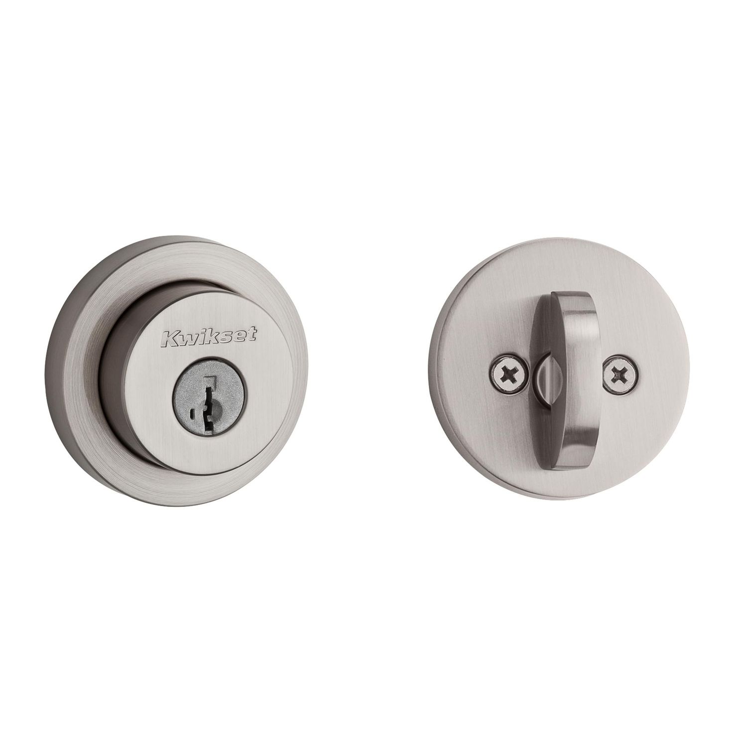 Kwikset Milan Deadbolt Lock, Satin Nickel Round Exterior Keyed Front Entry Door, Pick Resistant SmartKey Rekey Security, Single Cylinder Dead Bolt