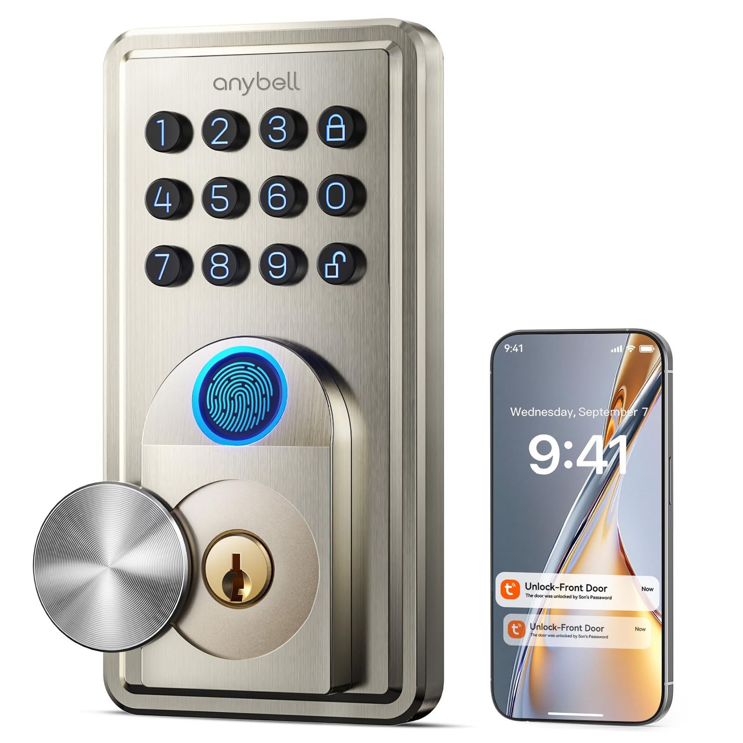 Fingerprint Door Lock - ANYBELL Keyless Entry Smart Deadbolt with Electronic Keypad, App Control &amp; Auto Lock, Easy Install for Front Sa