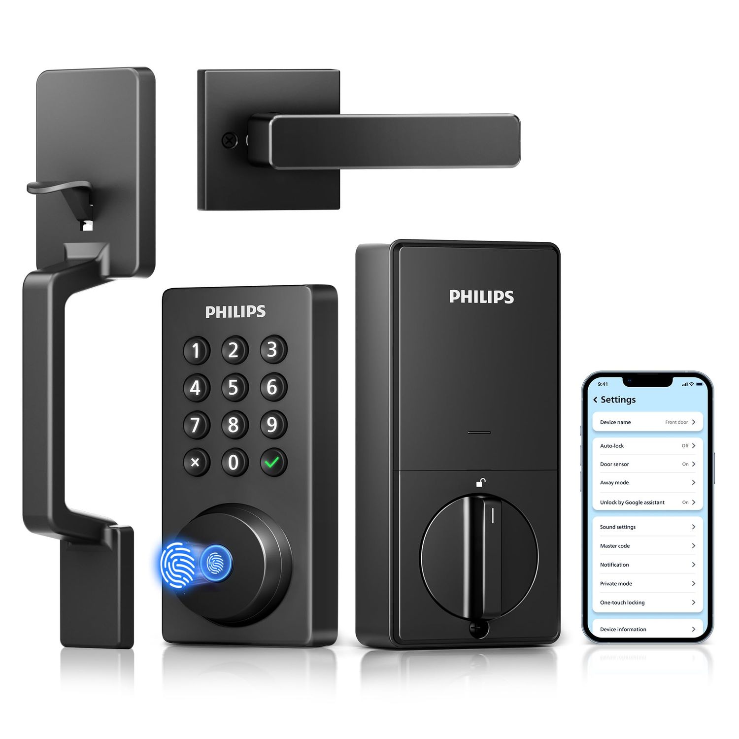 Philips Wi-Fi Smart Door Lock Deadbolt with Handle Set, Keyless Entry for Front Portable Fingerprint with App Control