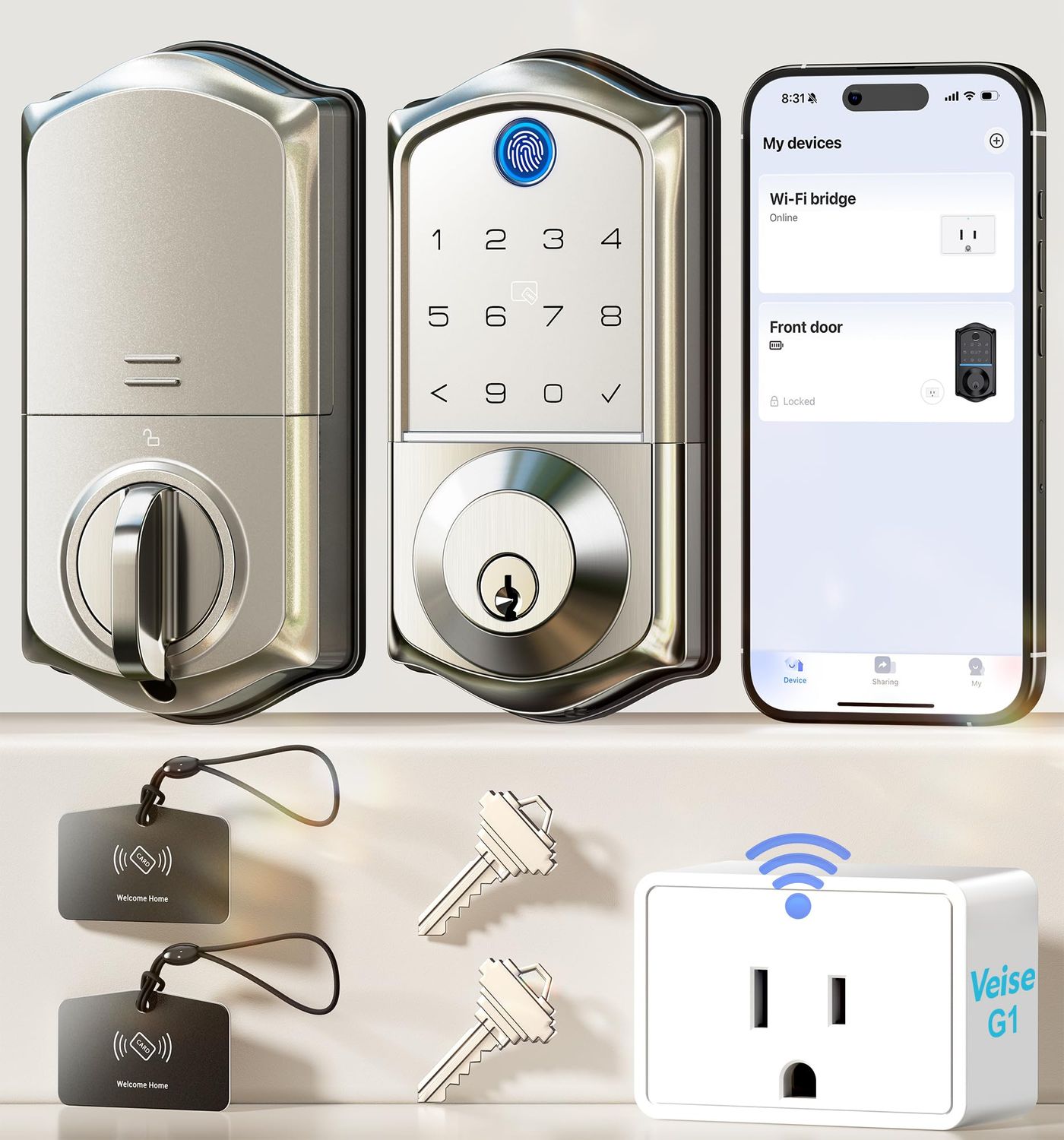 Veise VEG Wi-Fi Keyless Entry Door Lock with Fingerprint, App Remote Control, Smart Locks for Front Door, Electronic Keypad Deadbolt