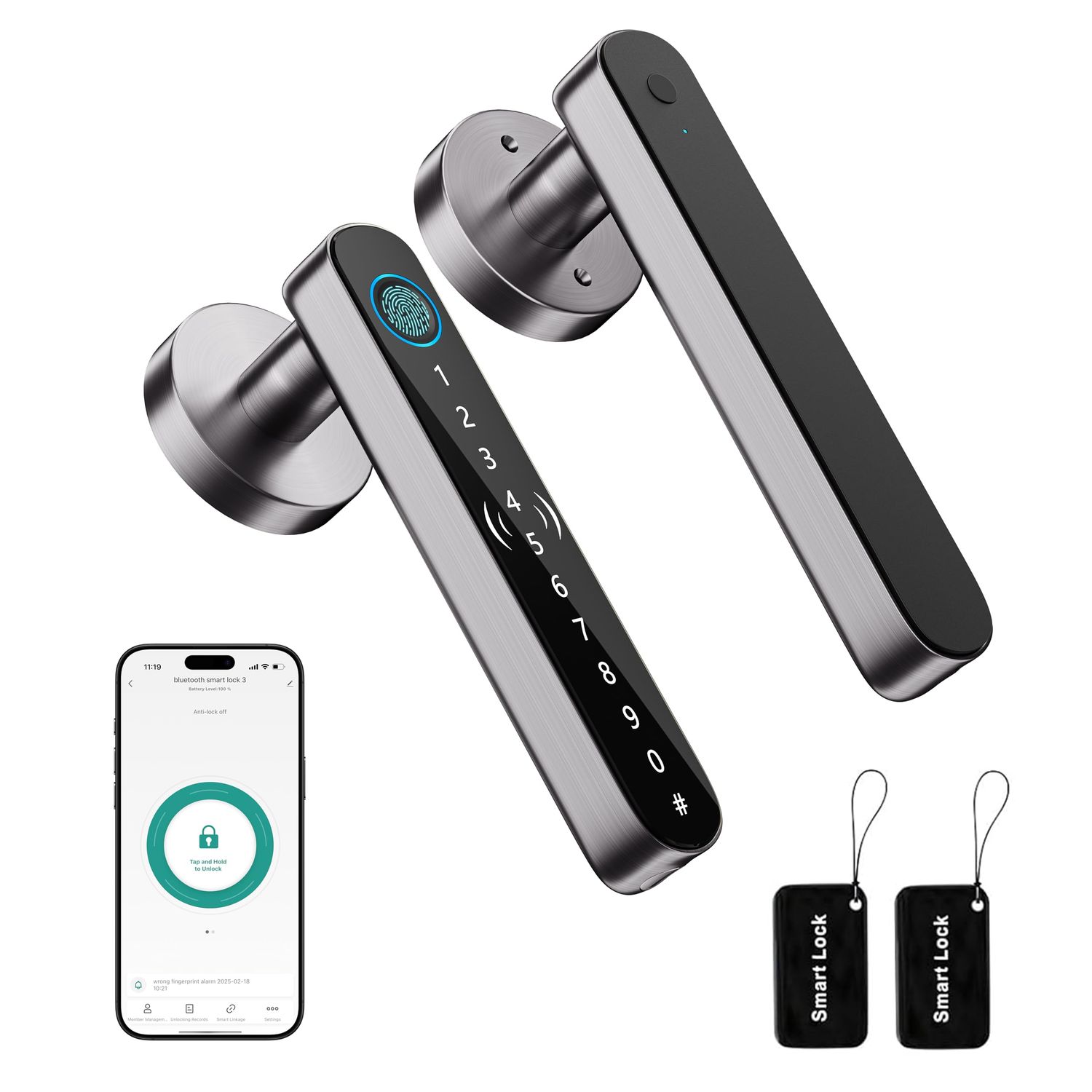 5 in 1 Fingerprint Door Handle Lock for Bedroom, Smart Biometric Knob with Code, Electric Finger Print Doorknob, Keyless Entry for A