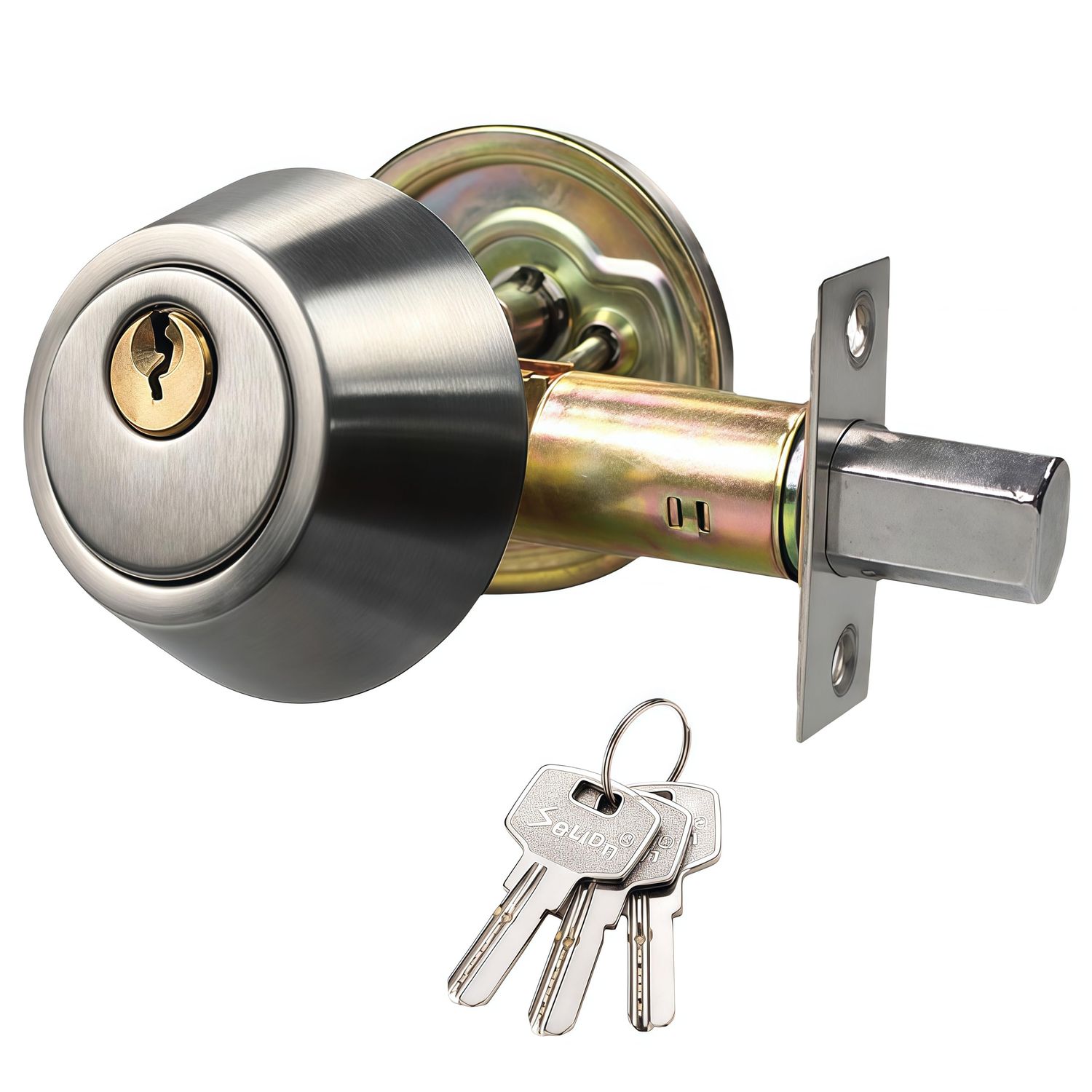 Silver Steel Single Cylinder Deadbolt for Front Door &amp; Garage Door, Keyed One Side with Thumb Turn Inside, Heavy Duty Lock for Home Security