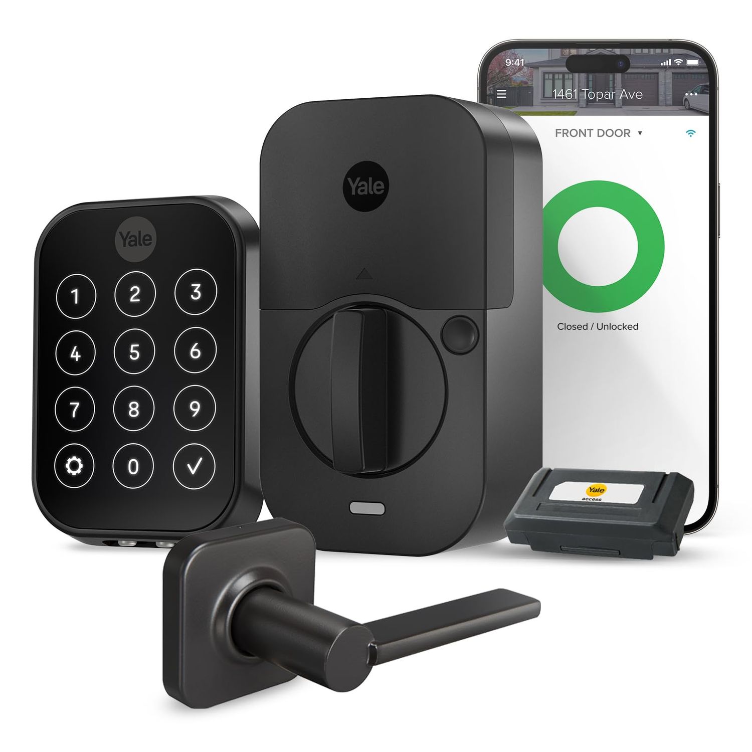 Yale Assure Lock 2 Deadbolt, Black Suede Smart Keyless Entry Door with Valdosta Handle and Wi-Fi Connected Keypad for Code and Remote Ac