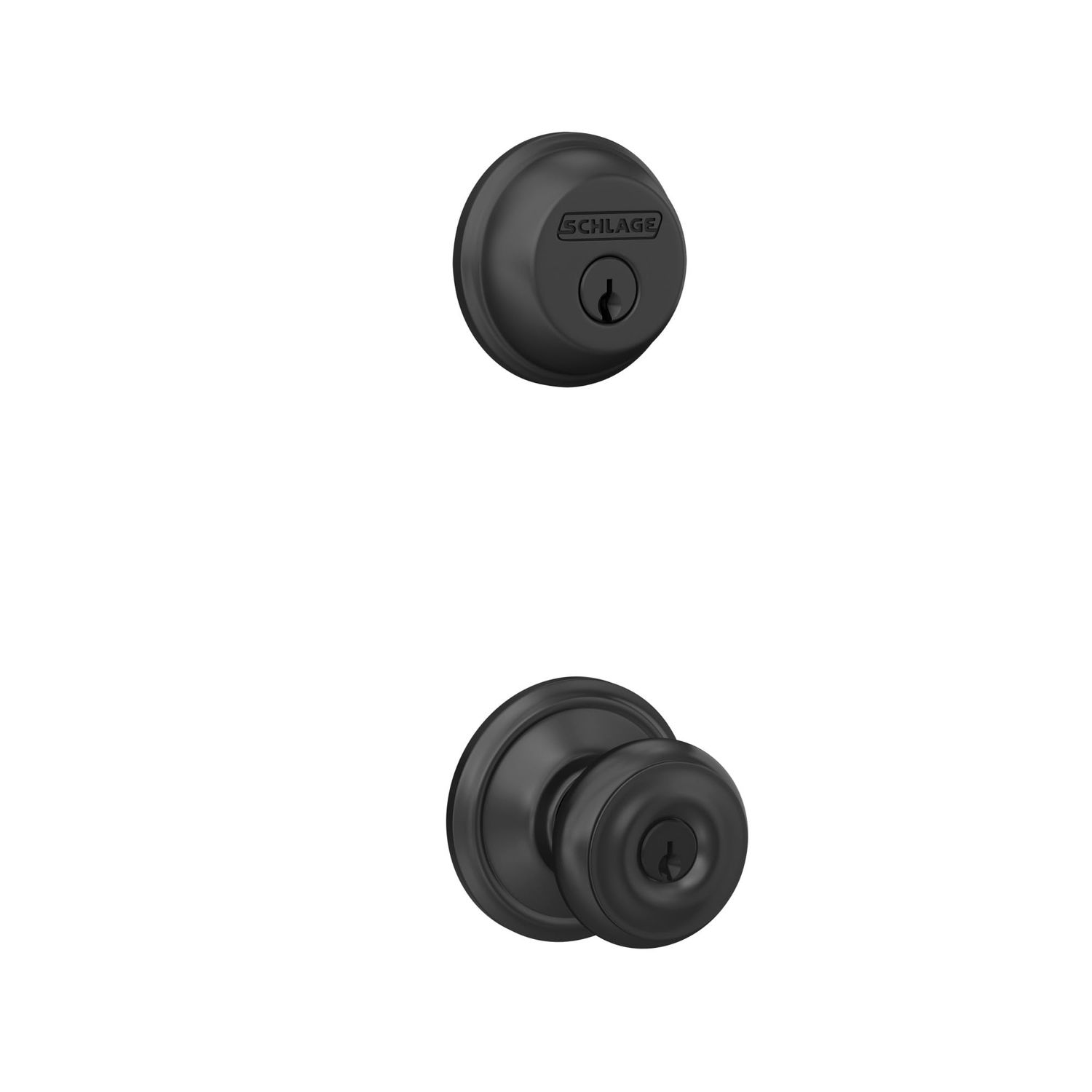 Schlage FB50N G GEO Single Cylinder Deadbolt and Keyed Entry Georgian Knob, Matte Black