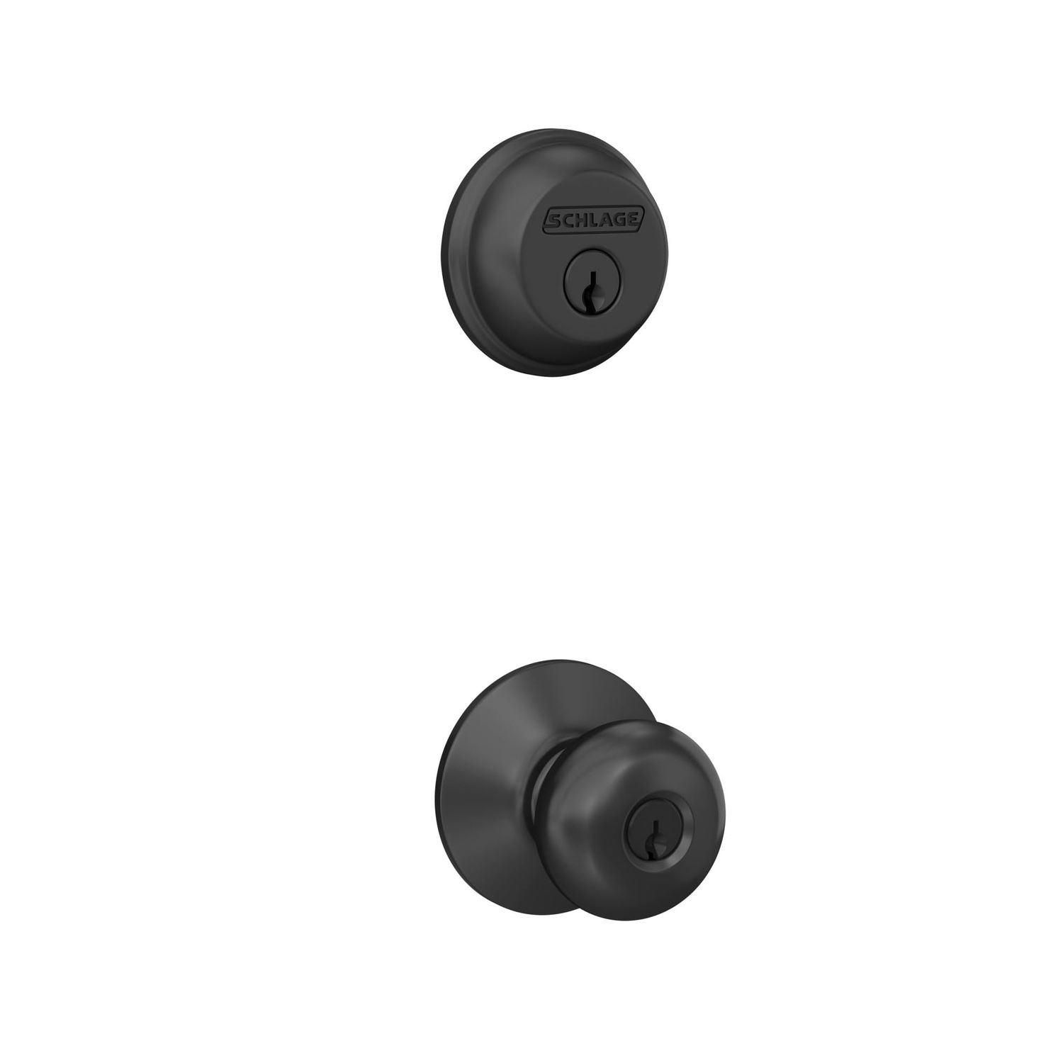 Schlage FB50 N G PLY Single Cylinder Deadbolt and Keyed Entry Plymouth Knob, Matte Black