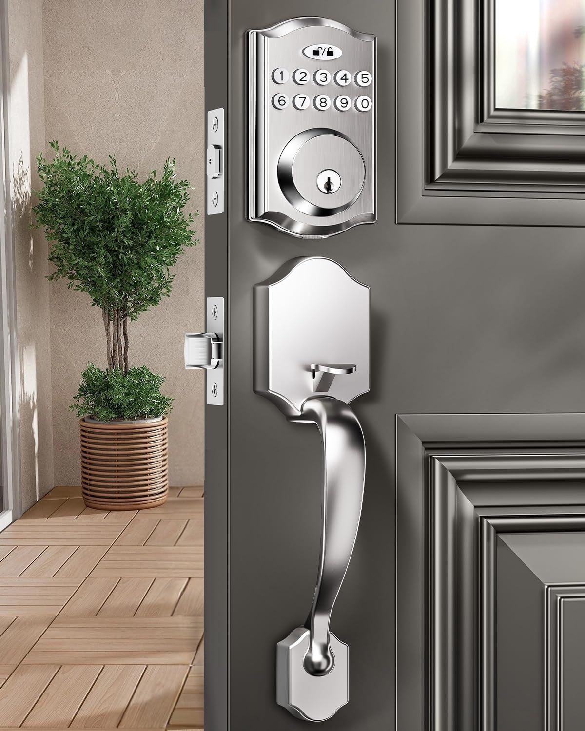 Door Lock with 2 Lever Handles - Keyless Entry Lock, Electronic Keypad Deadbolt, Digital Smart Code &amp; Front Handle Sets, Auto-Locking