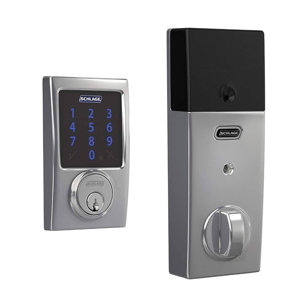 SCHLAGE BEZP CEN Connect Smart Deadbolt with alarm with Century Trim in Bright Chrome, Z-Wave Plus enabled, 3 x 8 2 inches