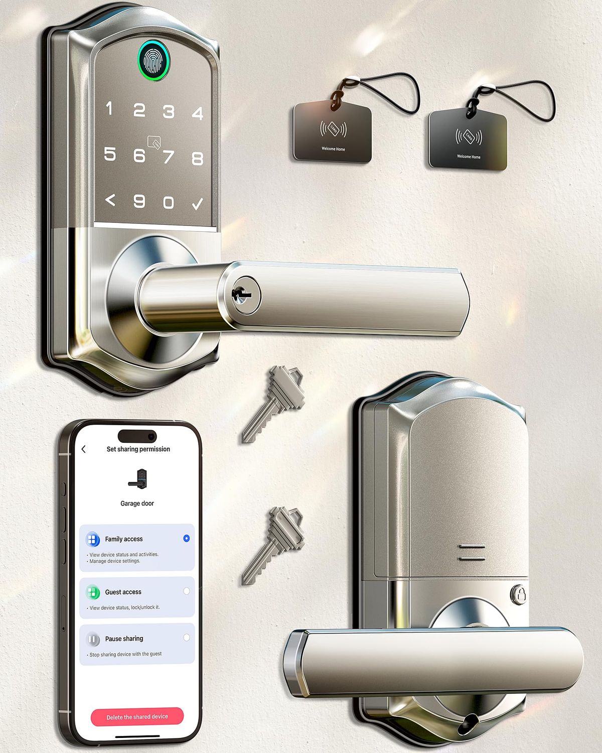 Veise VE Fingerprint Smart Lever Lock - APP Control, Keypad Door with Handle, Keyless Entry for Front and Bedroom, Electronic Digital