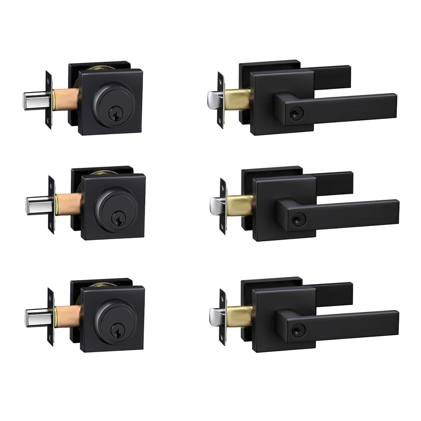 Exterior Door Lock Set with Deadbolt, Front Handle with Levers Single Cylinder Deadbolt Set, Keyed Alike Heavy Duty E