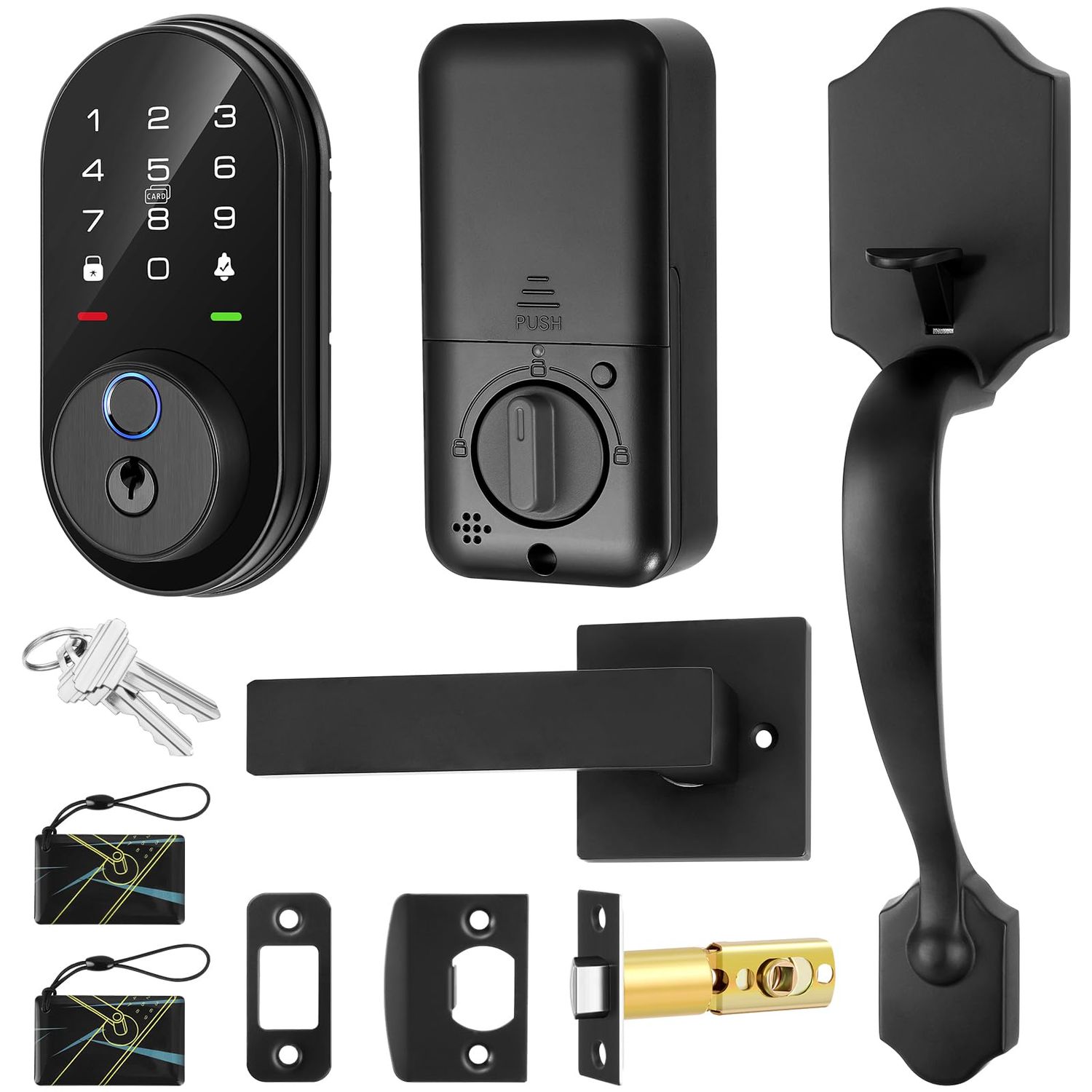 Smart Deadbolt Lock with 2 Lever Handles, 5-in-1 Control by Fingerprint/Password/APP/E-Key/Key, 24-Hours Active Wi-Fi, 12 Months Battery Life