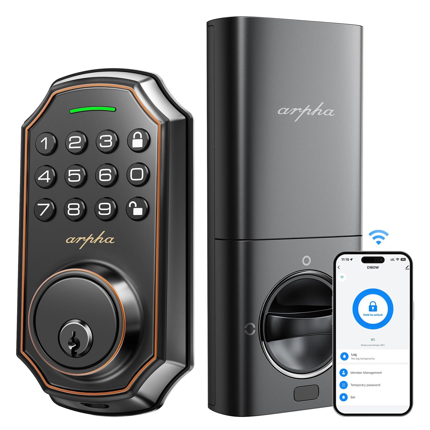 Arpha Keyless Entry Door Lock, WiFi Smart Keypad Front Deadbolt, Supports Amazon Alexa Voice Control, Google Assistant