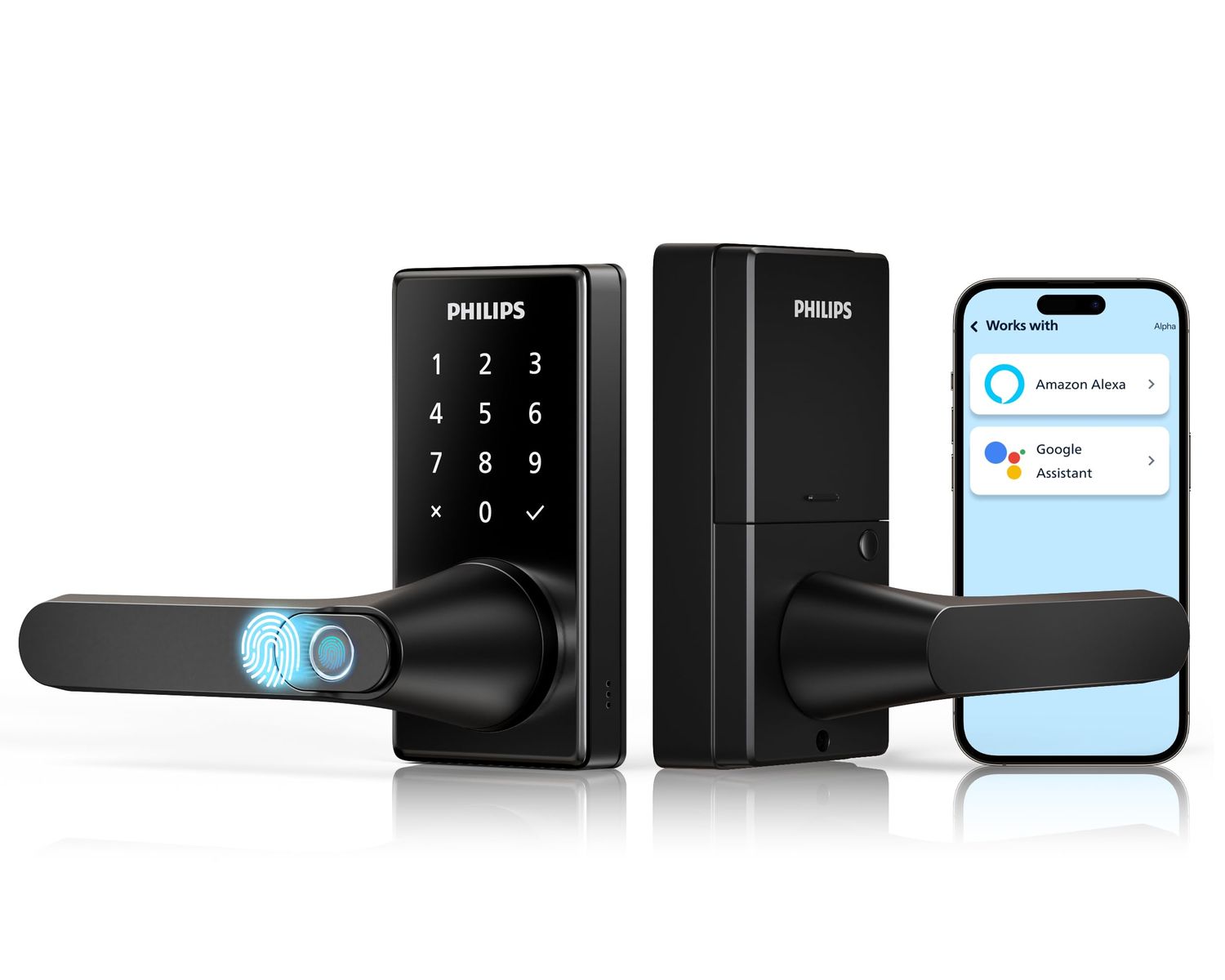 Philips Wi-Fi Smart Door Lock with Handle, Keyless Entry for Front Set with App Remote Control, Fingerprint Handle Lock, T