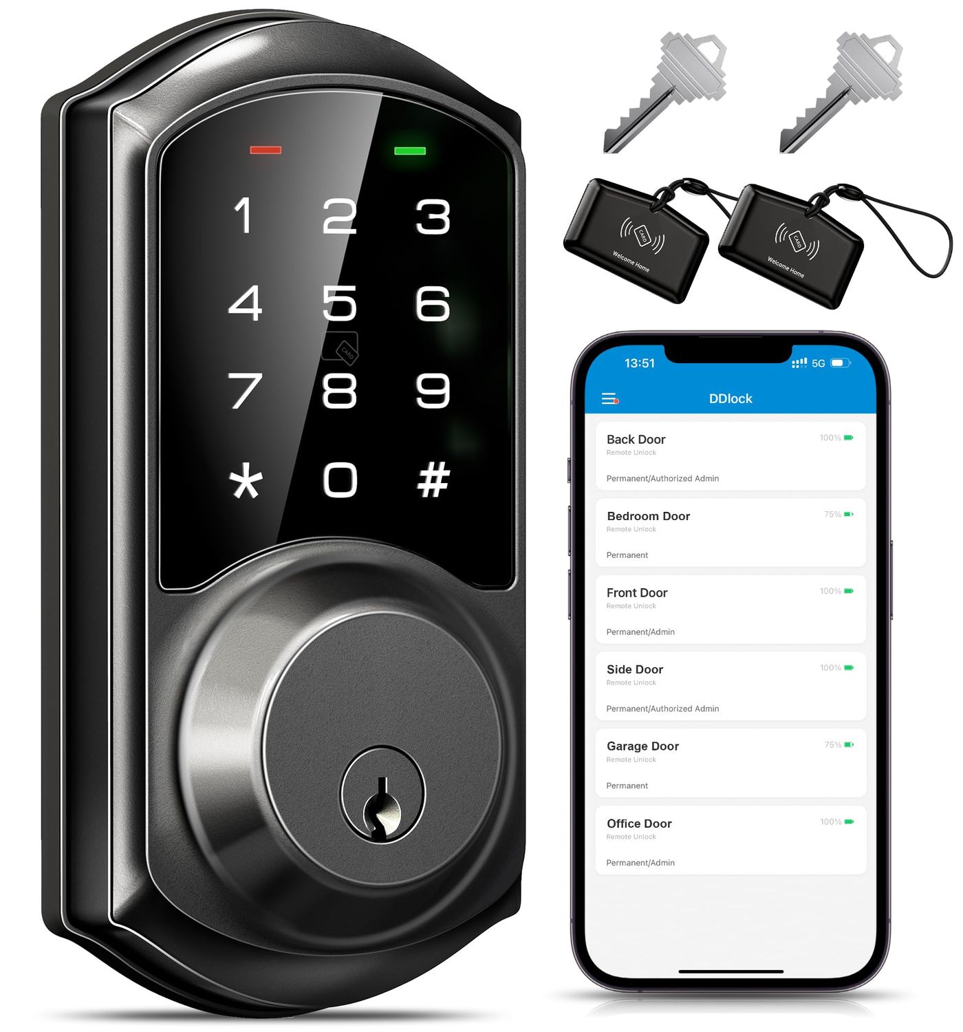Veise VE06 Smart Deadbolt with App Control, Keyless Entry Lock for Front Door, Electronic Digital Door with Code, Easy Install