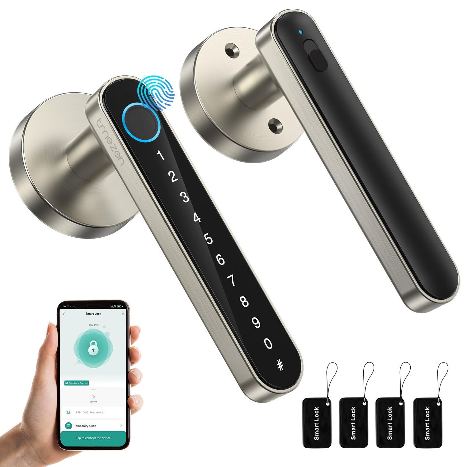 TMEZON Smart Door Lock Fingerprint, Keyless Entry with Handle, APP/IC Cards/Codes/Keys/Fingerprints Biometric Electronic Lo