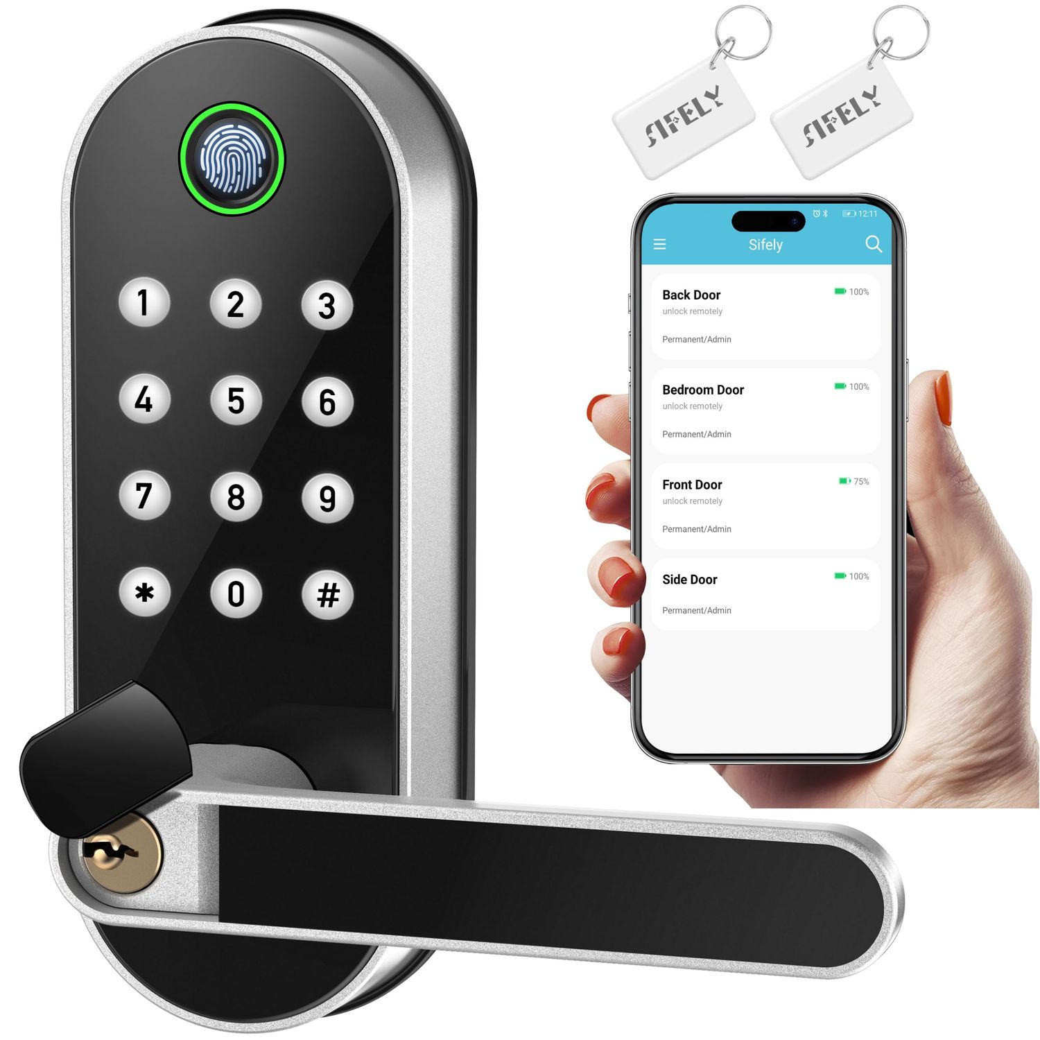 Fingerprint Smart Door Lock with Handle &amp; Keypad – No More Lost Keys, Keyless Entry Remote Access for Home, Kids, Airbnb Rental Property