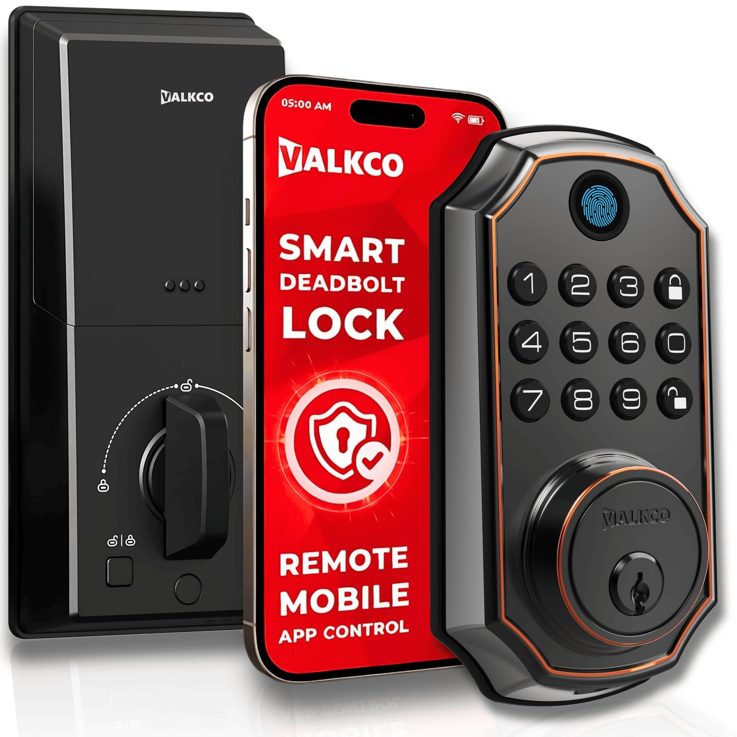 VALKCO Smart Door Lock V5O5BF, Keyless Entry with Keypad and Bluetooth App Control, Fingerprint Deadbolt, for Front