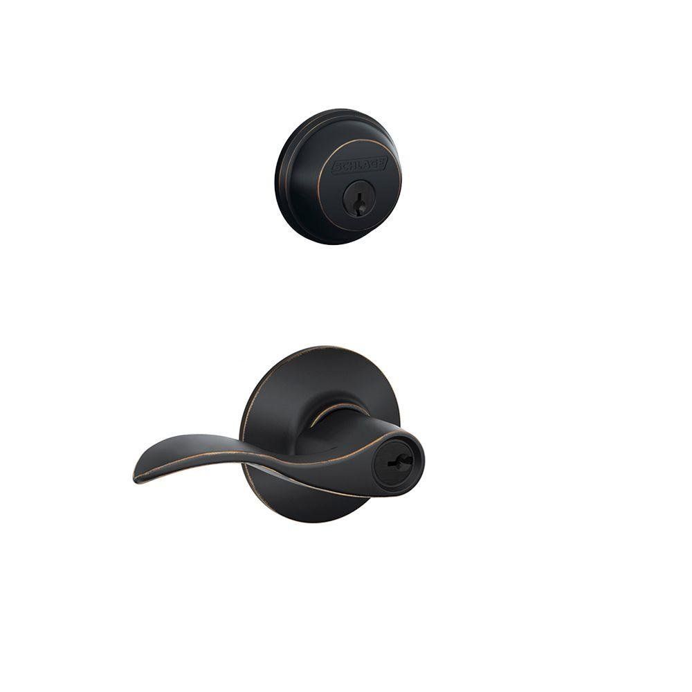 Schlage FB50N V Acc Single Cylinder Deadbolt and Keyed Entry Accent Lever, Aged Bronze