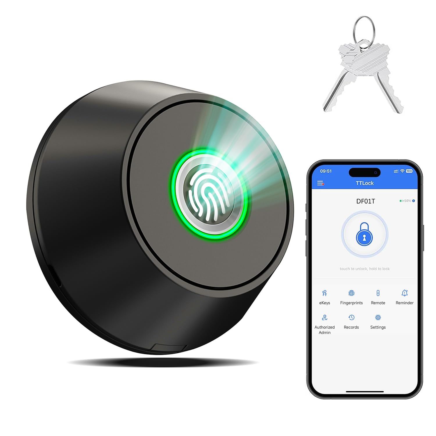 Fingerprint Keyless Entry Door Lock, Smart Deadbolt Locks with App Countrol, Biometric Lock with 2 Keys, 10 Months Battery