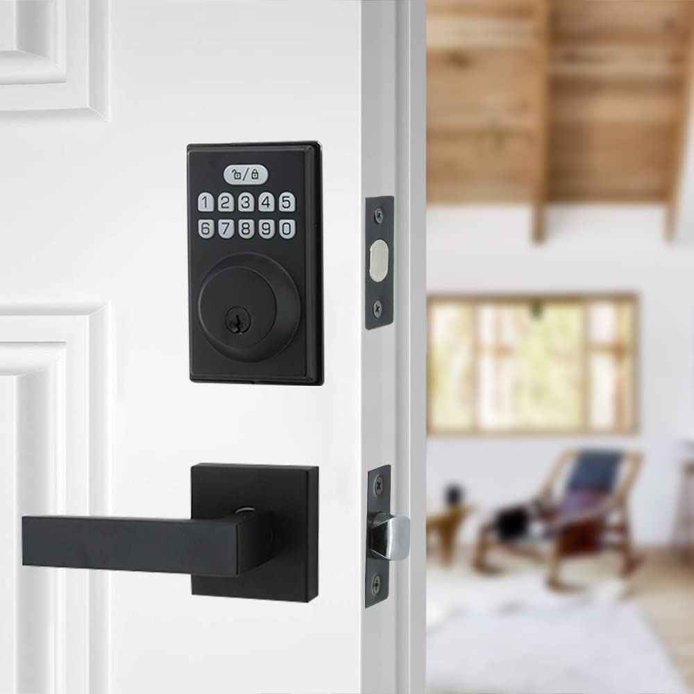 Keyless Entry Door Lock with 2 Handles, Electronic Keypad Deadbolt Front Set, Auto-Locking, Anti-Peeping Password