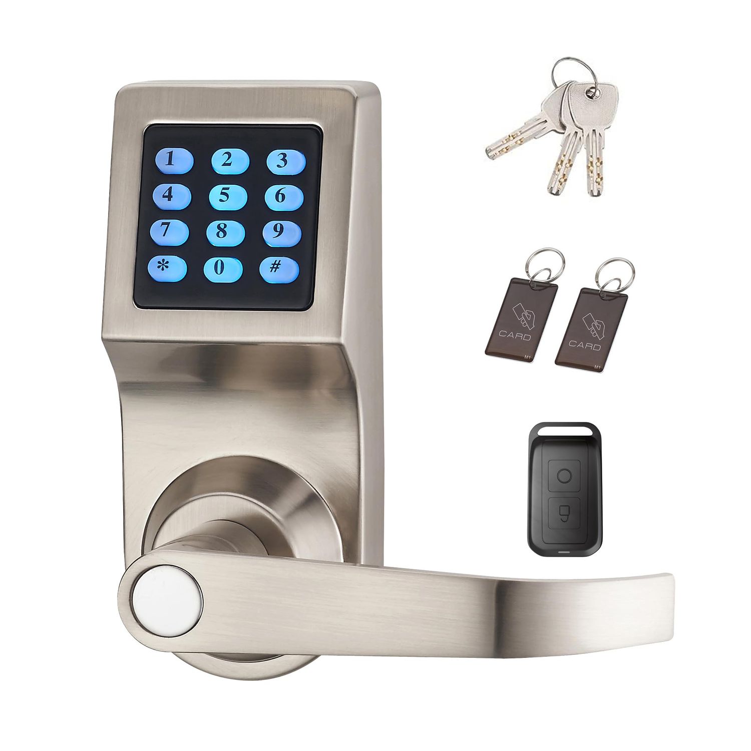 HAIFUAN Digital Door Lock, Unlock with Remote Control, M1 Card, Code and Key