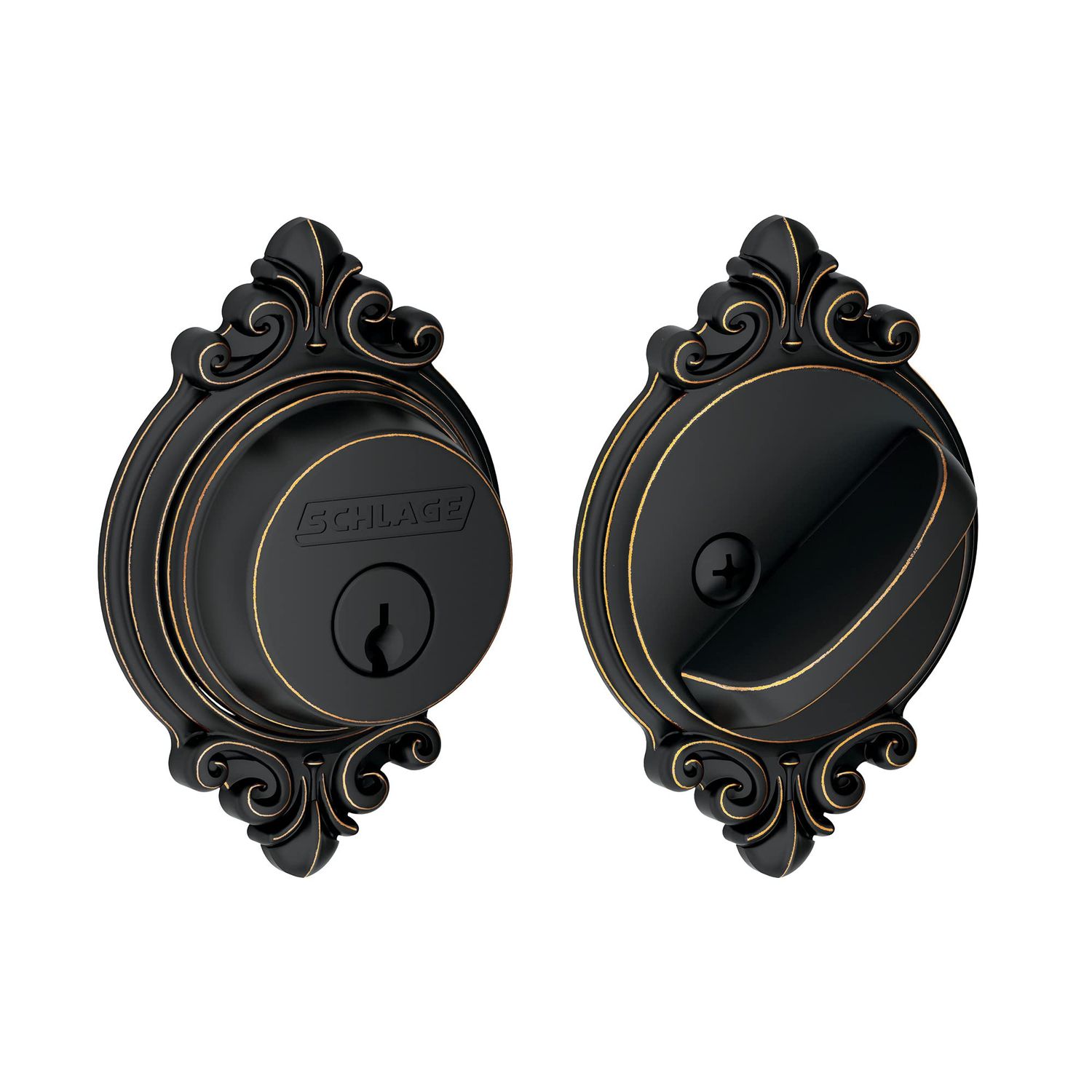 Schlage B60 N BRK Deadbolt with Brookshire Trim, Keyed 1 Side, Highest Residential Security, Aged Bronze