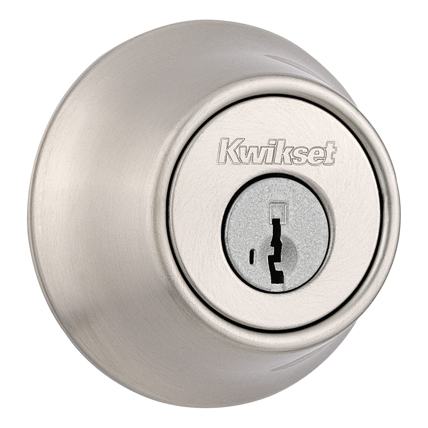 Kwikset Deadbolt Lock, Satin Nickel Round Exterior Keyed Front Entry Door, Pick Resistant SmartKey Rekey Security, Single Cylinder Dea