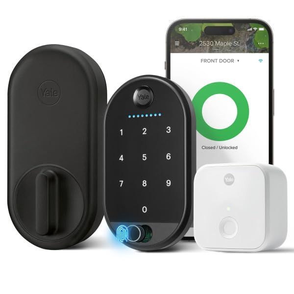 Yale Approach™ Lock Deadbolt, Black Suede Key-Free Smart Entry Door with Wi-Fi Connected Touchscreen Keypad and Biometric Fingerprint Scanner