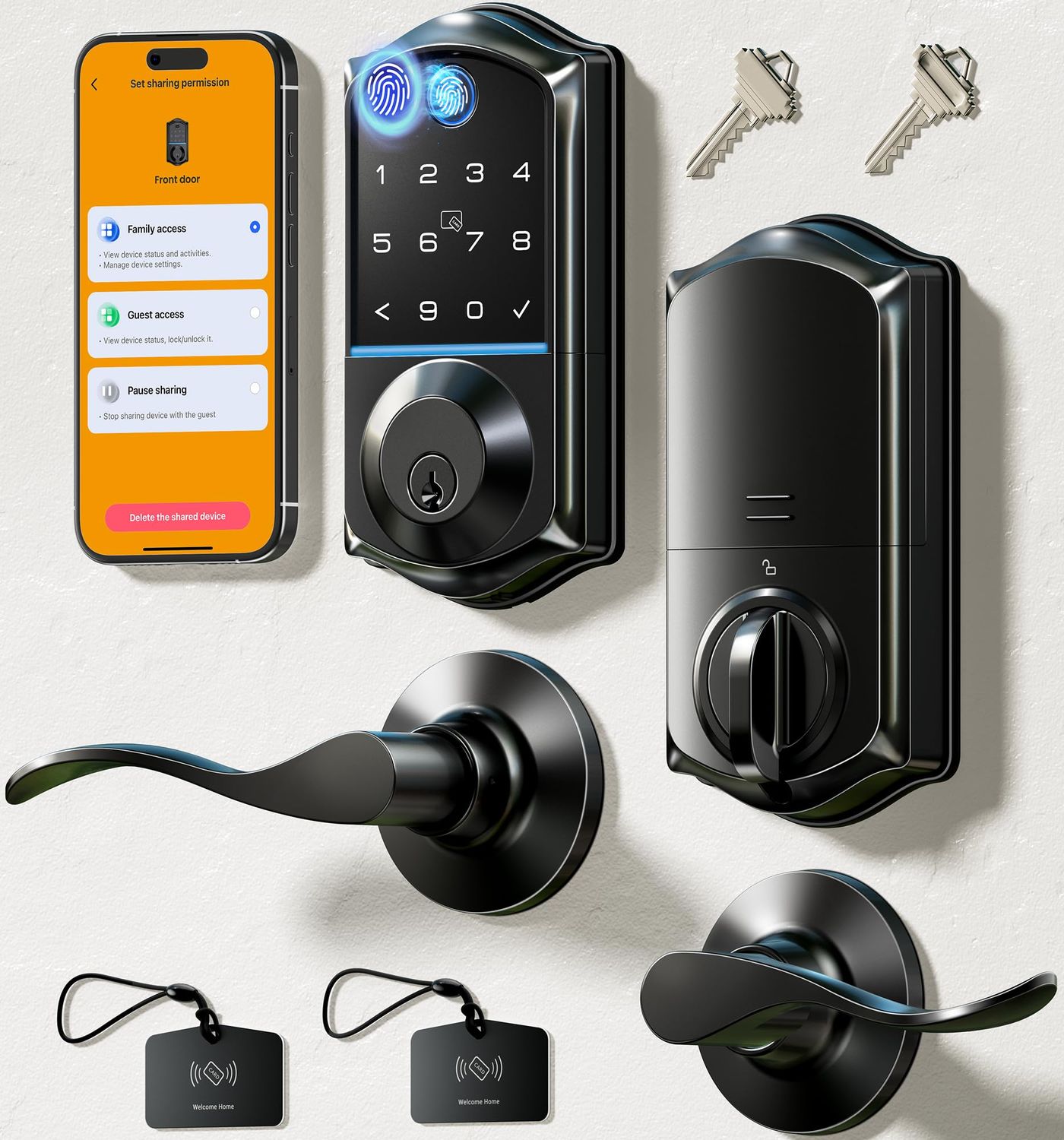 Veise VE-L Fingerprint Smart Lock with Lever Handles, App Control, Keyless Entry Front Door Set, Electronic Digital Keypad Deadbolt