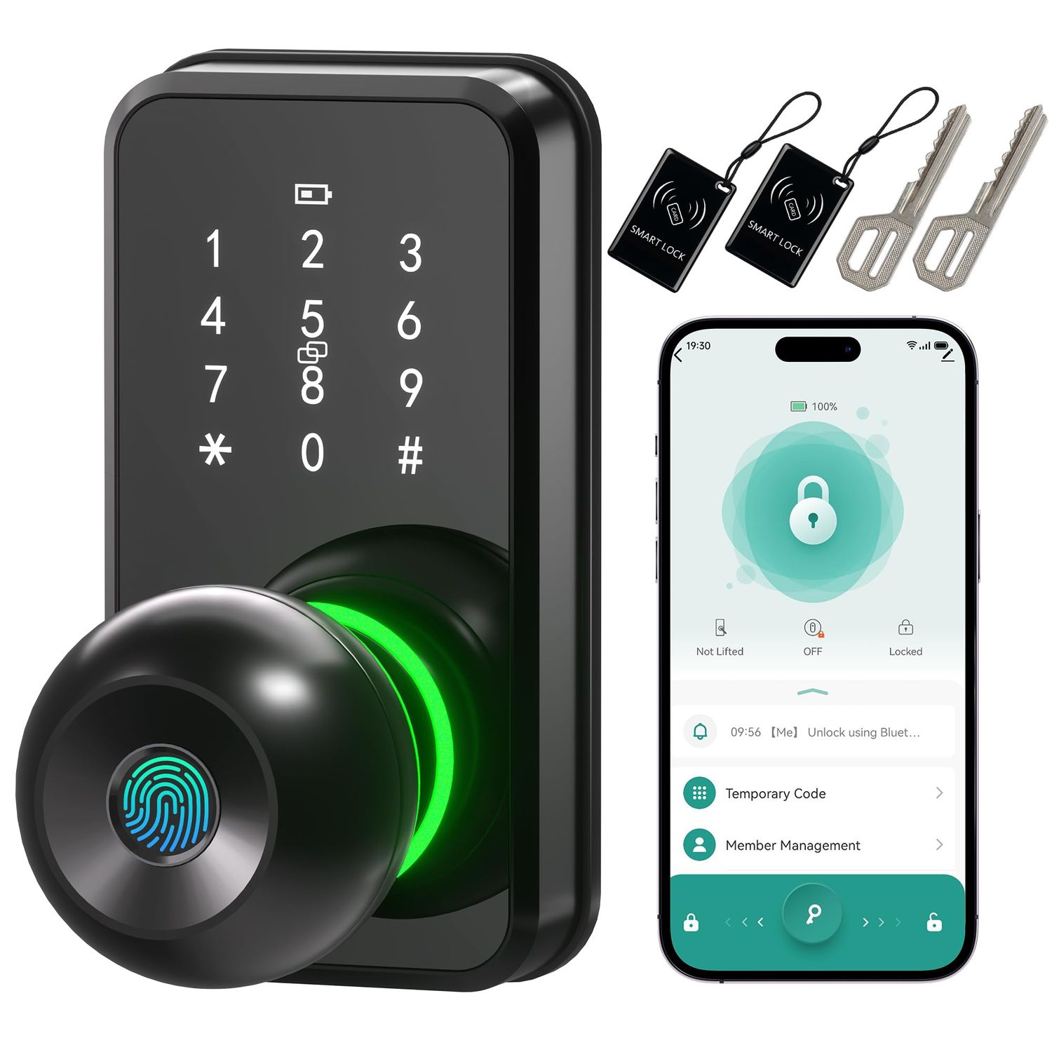 Smart Door Lock with Knob, LinkThai Keyless Entry Fingerprint with Touchscreen Keypad, Electronic Knob Digital for Front Door, Easy Insta