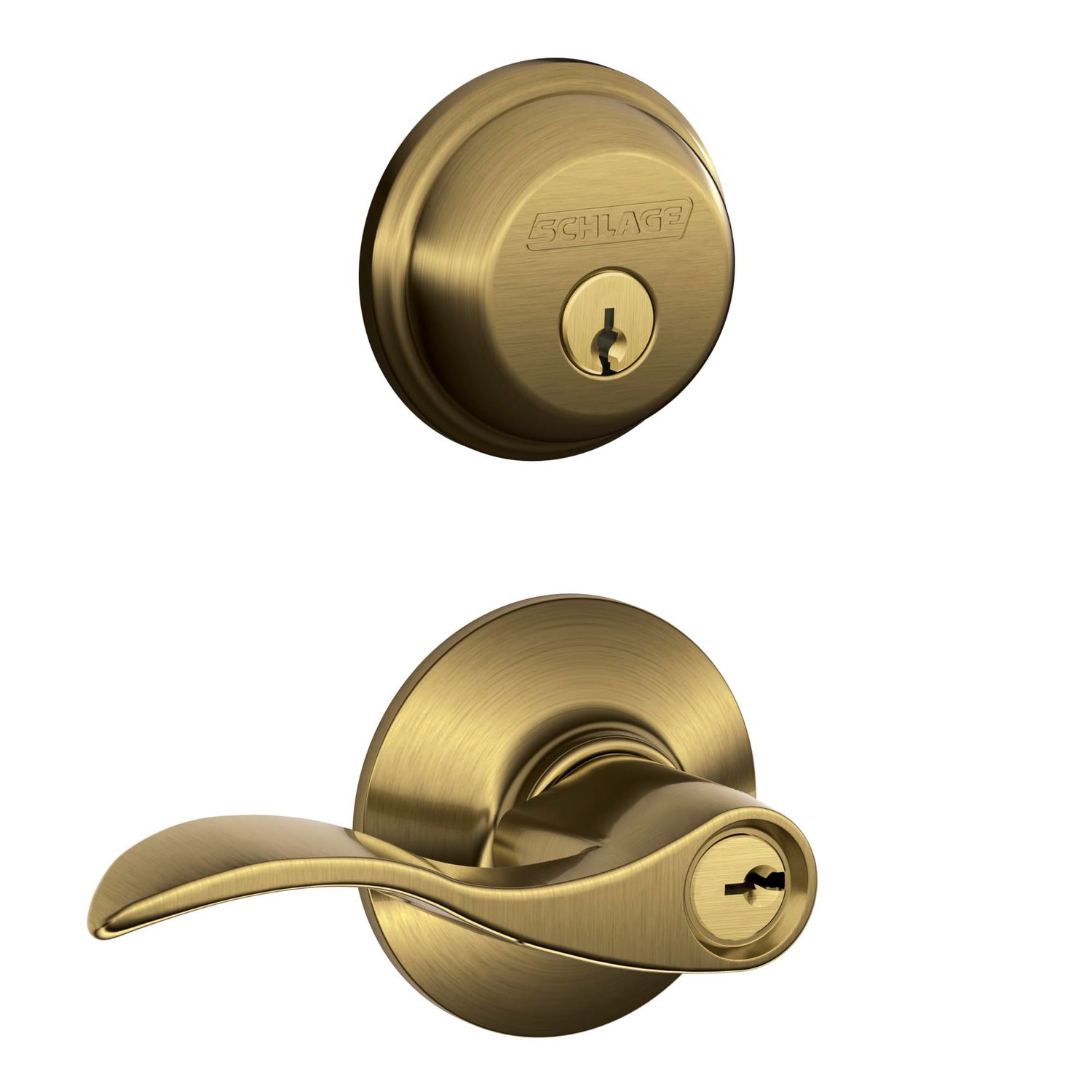 Schlage FB50 V Acc Single Cylinder Deadbolt and Keyed Entry Accent Lever, Antique Brass