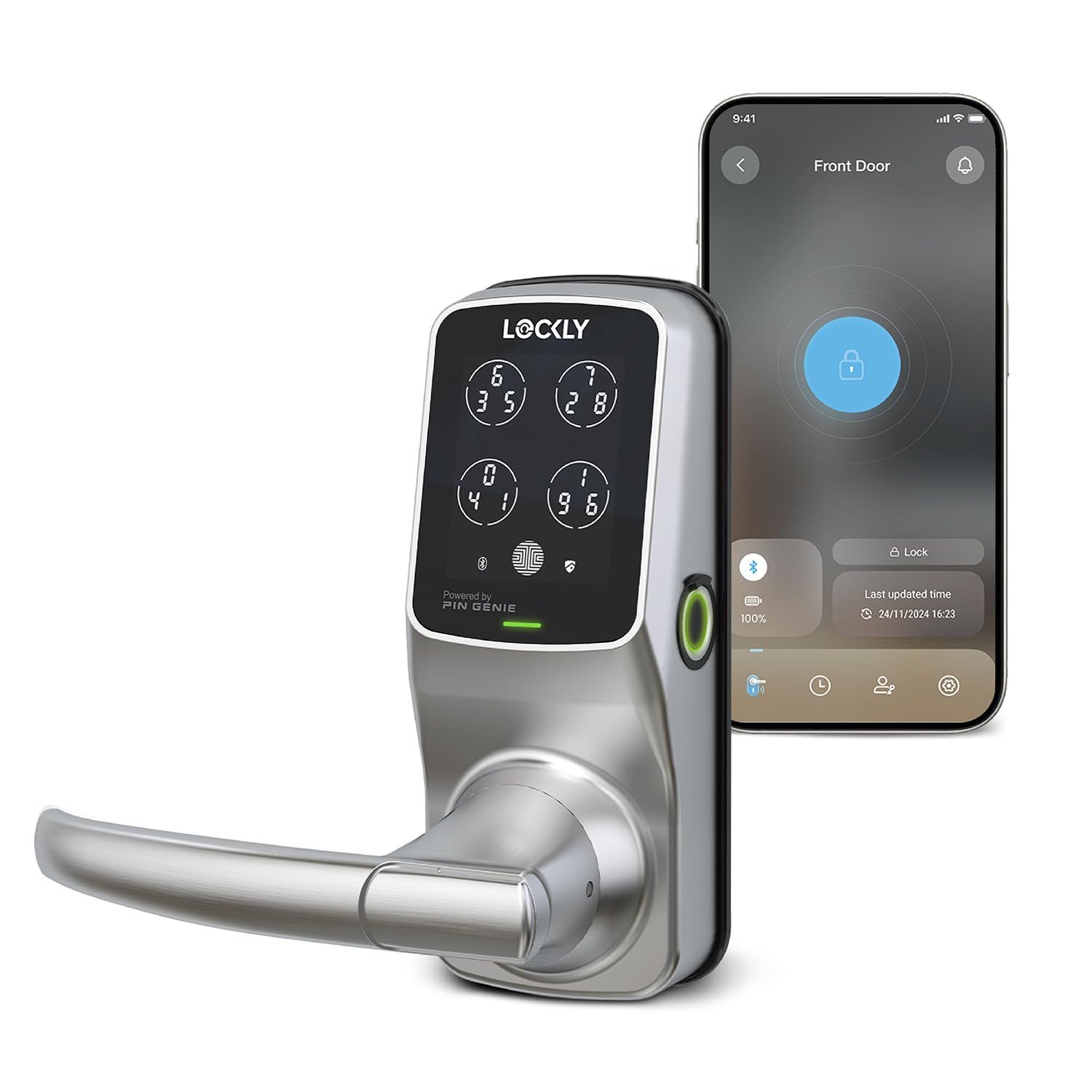 Lockly Secure Plus Bluetooth Smart Door Lock, Keyless Entry with PIN Genie® Digital Keypad, 3D Biometric Fingerprint Sensor Front Lock with Ha